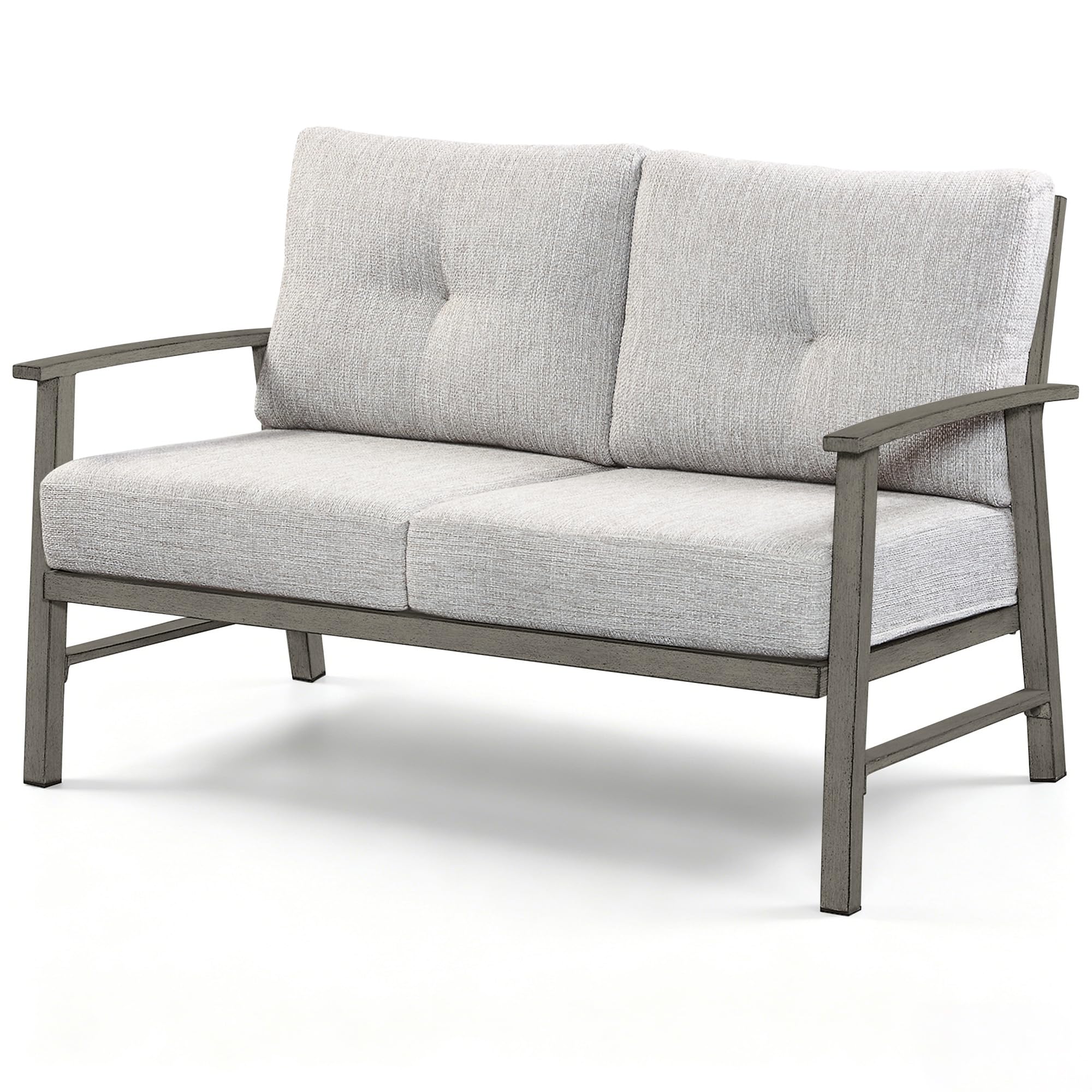 Patio Furniture Loveseat Sofa, Outdoor Aluminum Couch with 5.9'' Soft Cushion, All-Weather Outdoor 2 Seats Patio Furniture Sofa Couch for Garden, Poolside, Lawn, Limed Oak