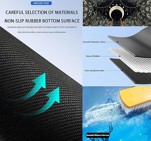 Miniatura 4 de Alfombrilla de escritorio con diseño de hojas de bosque verde, diseño de luna caprichosa, XL, extendida y grande con bordes cosidos, alfombrilla de