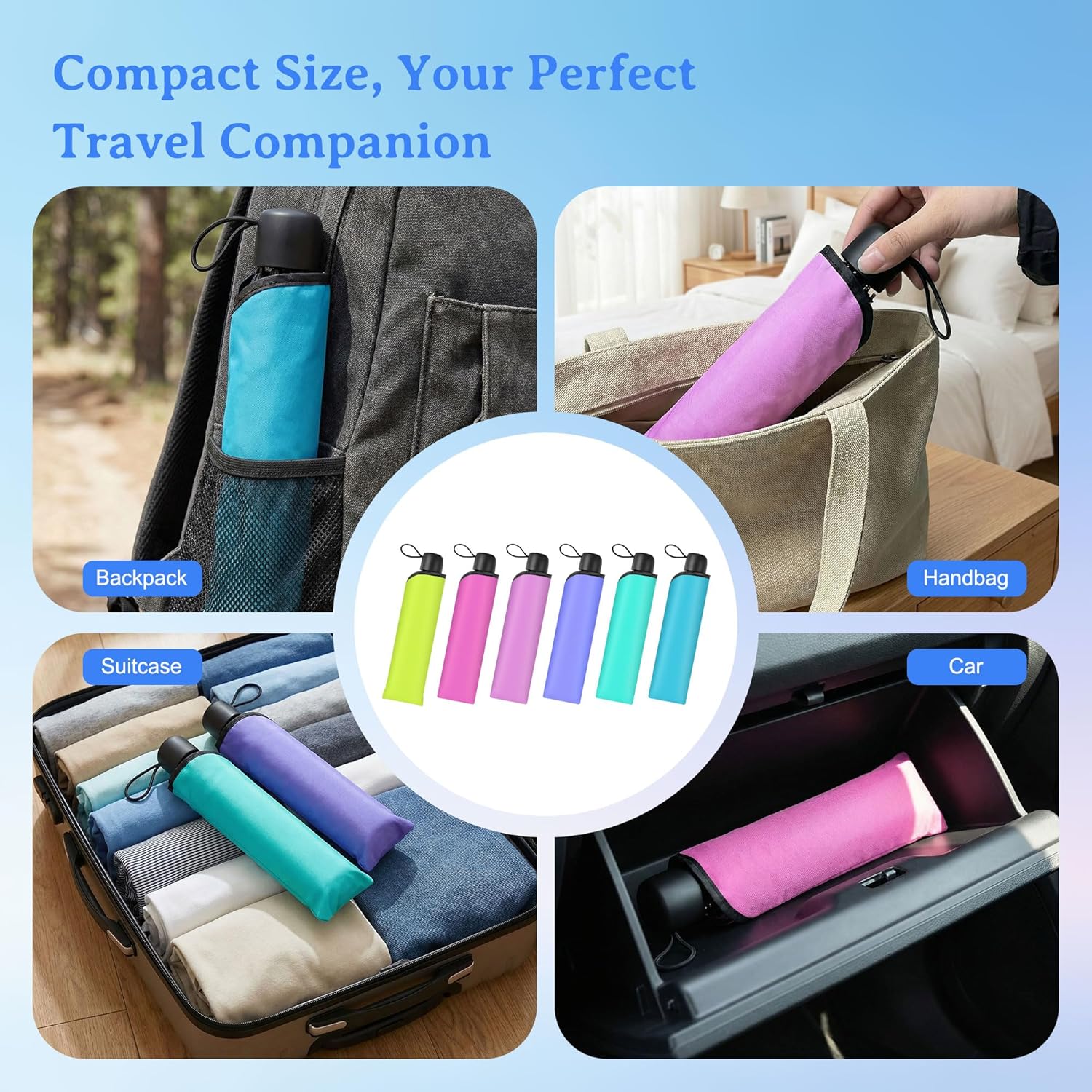 Bulk Umbrellas, 6-Color Travel Folding Umbrellas, Water-Reactive Pattern, Foldable For Easy Storage, Convenient To Carry, Suitable For Both Sunny And Rainy Days (6-Piece)