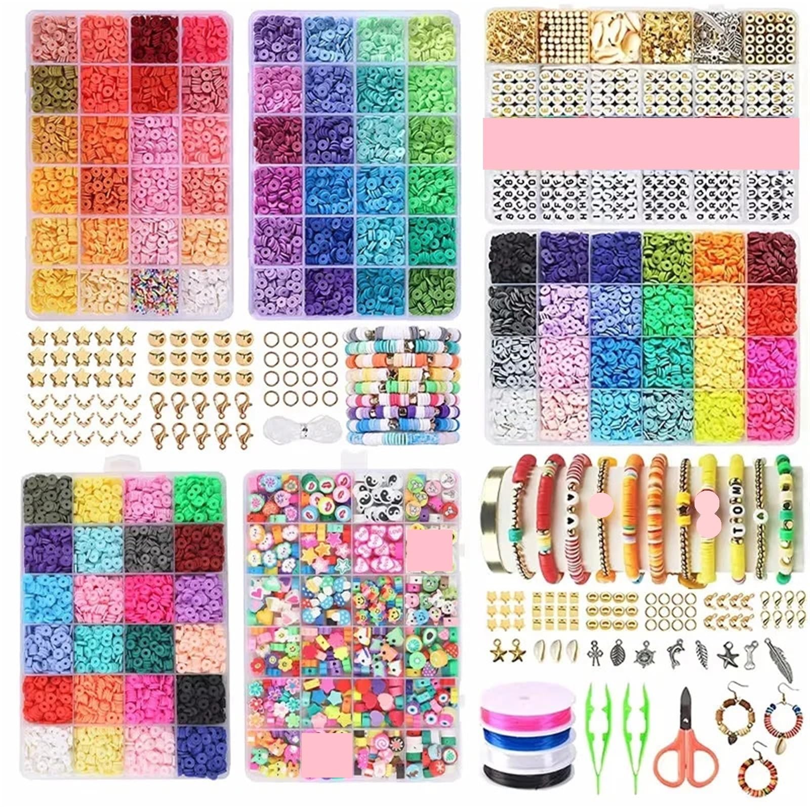 Kit De Perles De Bricolage DIY Kit de fabrication bracelets en argile couleur arc-en-ciel, 2 boîtes 24 perles, accessoires for la bijoux, fournitures faites à main, bricolage(Color3-7200pcs)