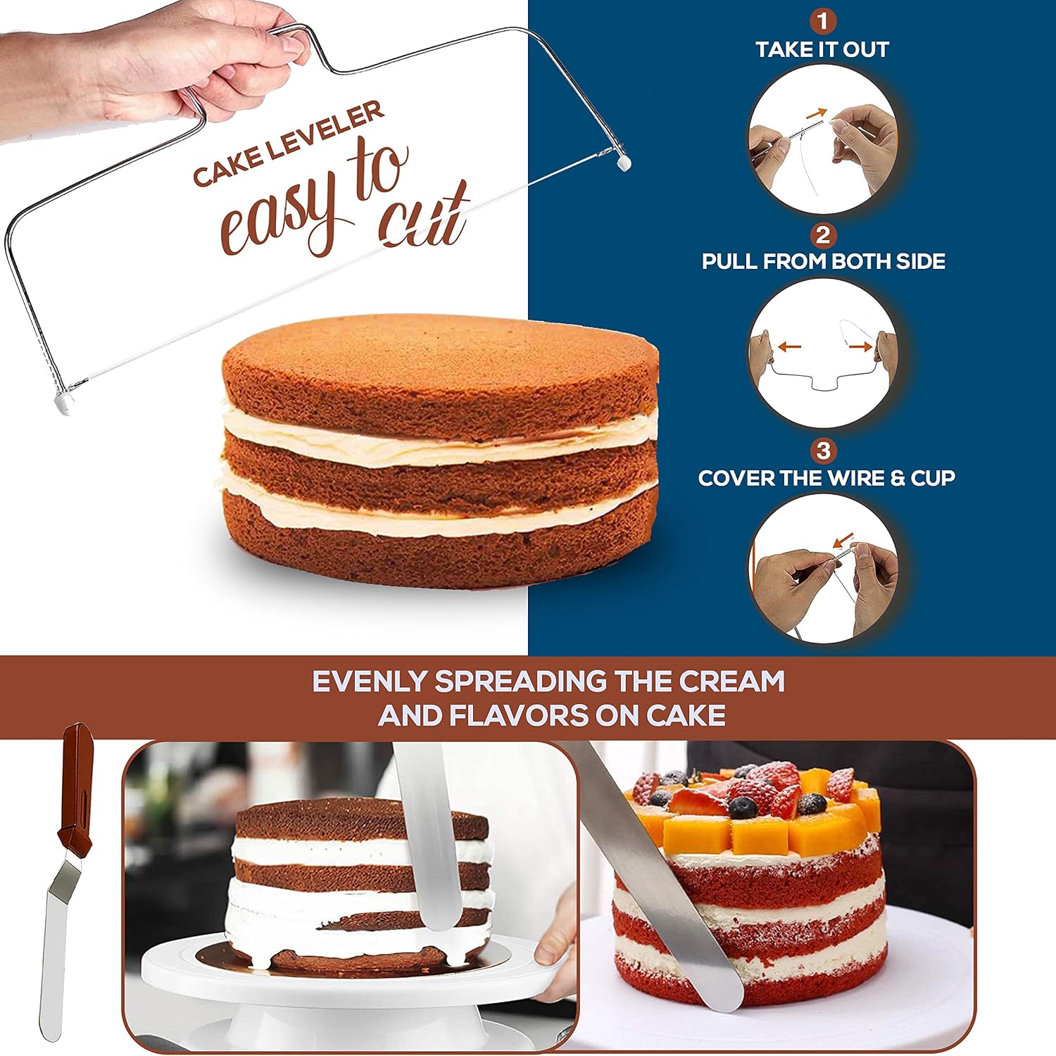 RFAQK 100pcs Cake Pan Set for Baking + Cake Decorating Supplies: 3 Round Non Stick Springform Pan Set (4, 7, 9 inches), Icing Tips, Cake Leveler – Multi-functional Leak-Proof Cheese Cake Pans & eBook