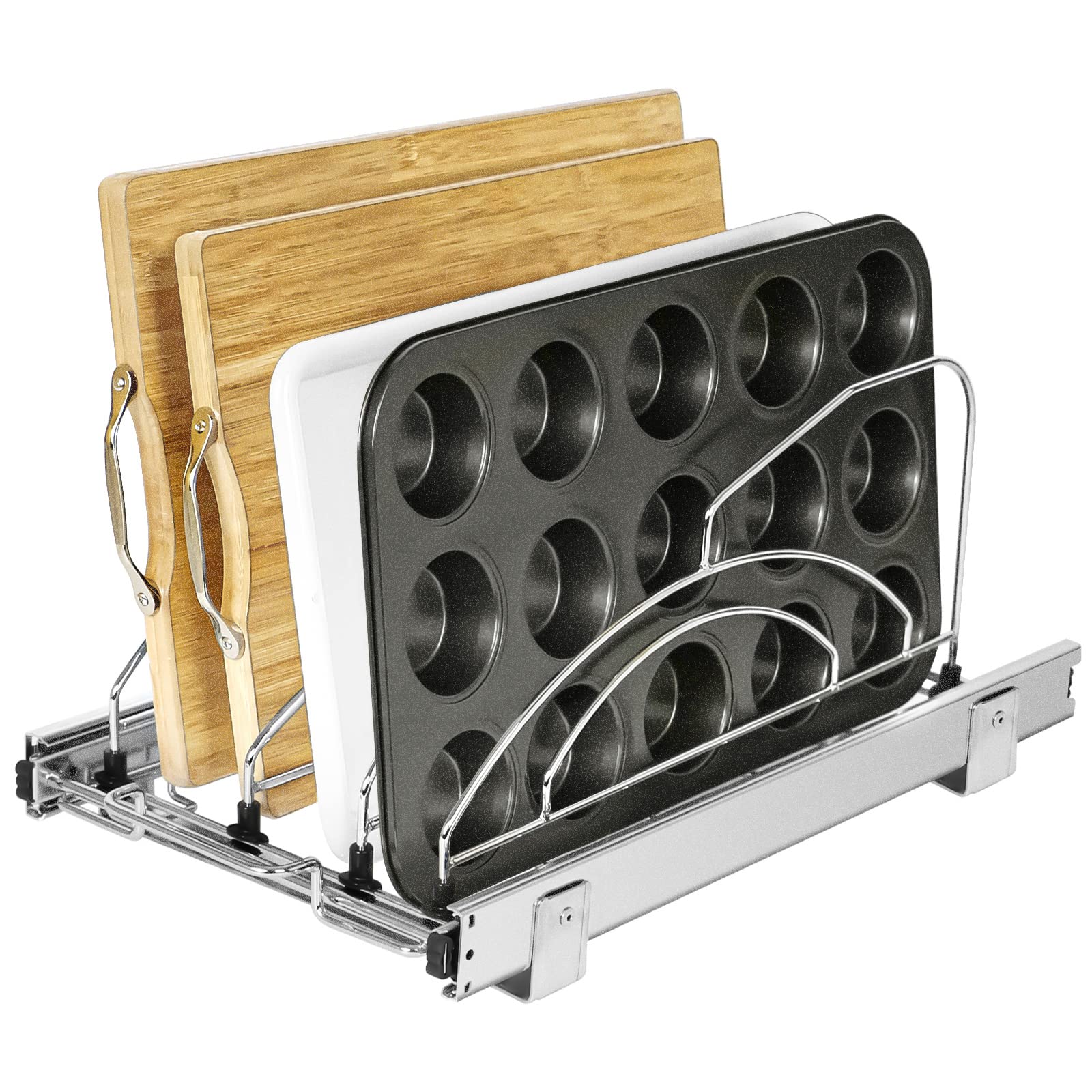 Photo 1 of Atposh Slide Pull Out Under Drawer Cabinet Bakeware and Cutting Board Organizer Shelf for Kitchen, 11W x 20D x 8H - inches-Match Water Tray