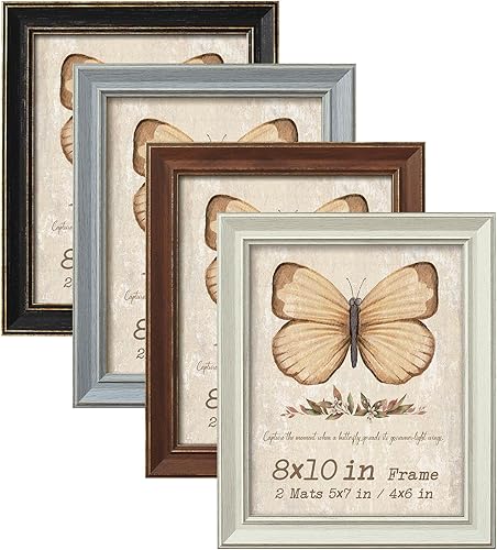 Juego de 4 portarretratos de 8 x 10 pulgadas, marcos de fotos rústicos de granja con vidrio templado, marco vintage envejecido de 4 x 6 y 5 x 7 con