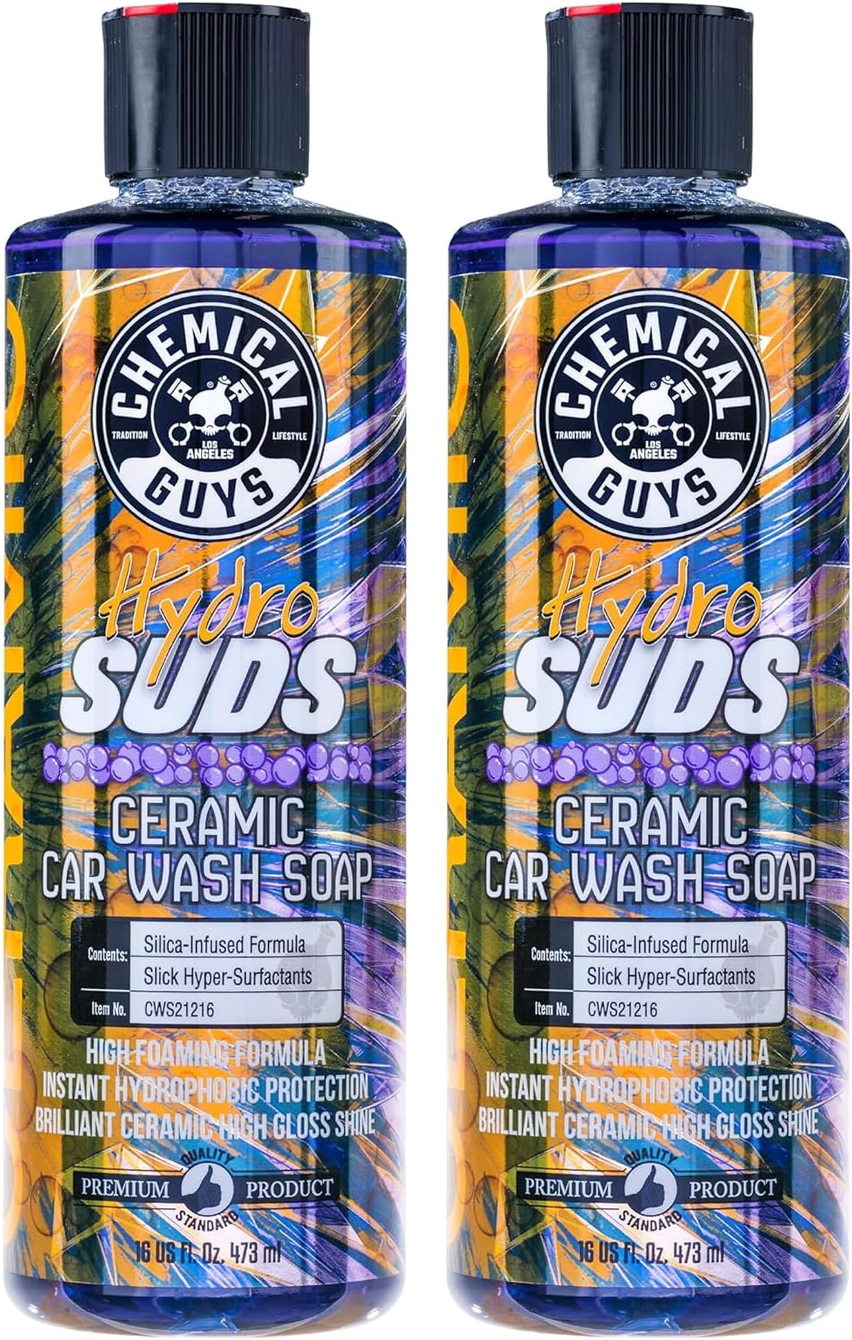 CWS2121602 HydroSuds Ceramic SiO2 Shine High Foaming Car Wash Soap (Works with Foam Cannons, Foam Guns or Bucket Washes) For Cars, Trucks, SUVs, RVs & More, 16 fl oz, Berry Scent, 2 Pack