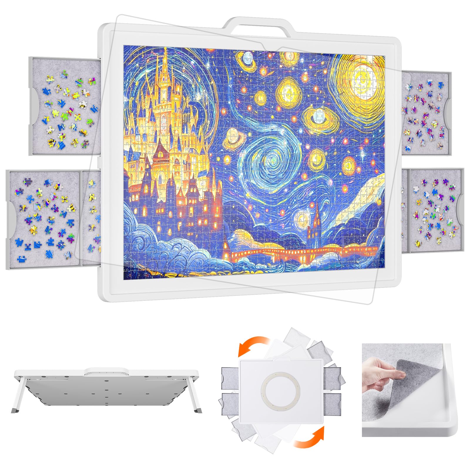 Tavolo Puzzle Truwheelz Con Gambe Regolabili, 3 Angolazioni, 6 Cassetti E Copertura Protettiva – Per Puzzle Da 1500 Pezzi
