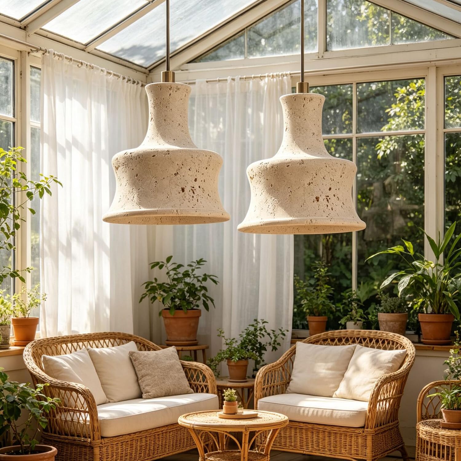 Lampada A Sospensione Vintage In Travertino Naturale Da 7 Pollici