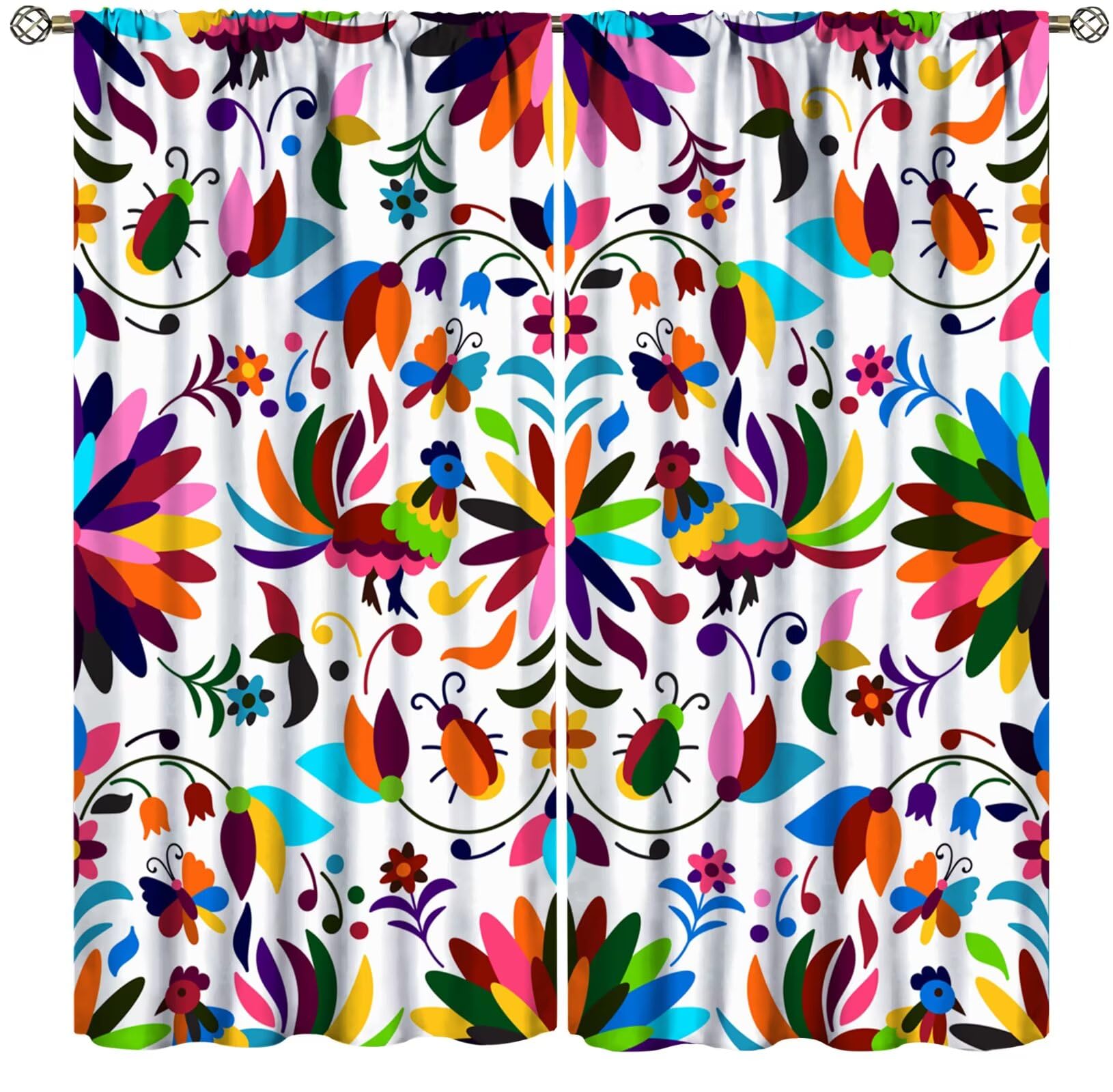 ZhiRain Mexican Element Curtains Talavera Style Mexican Floral Bright Curtain with Rod Pocket for Bedroom Living Room Home Decor Drapes Thermal