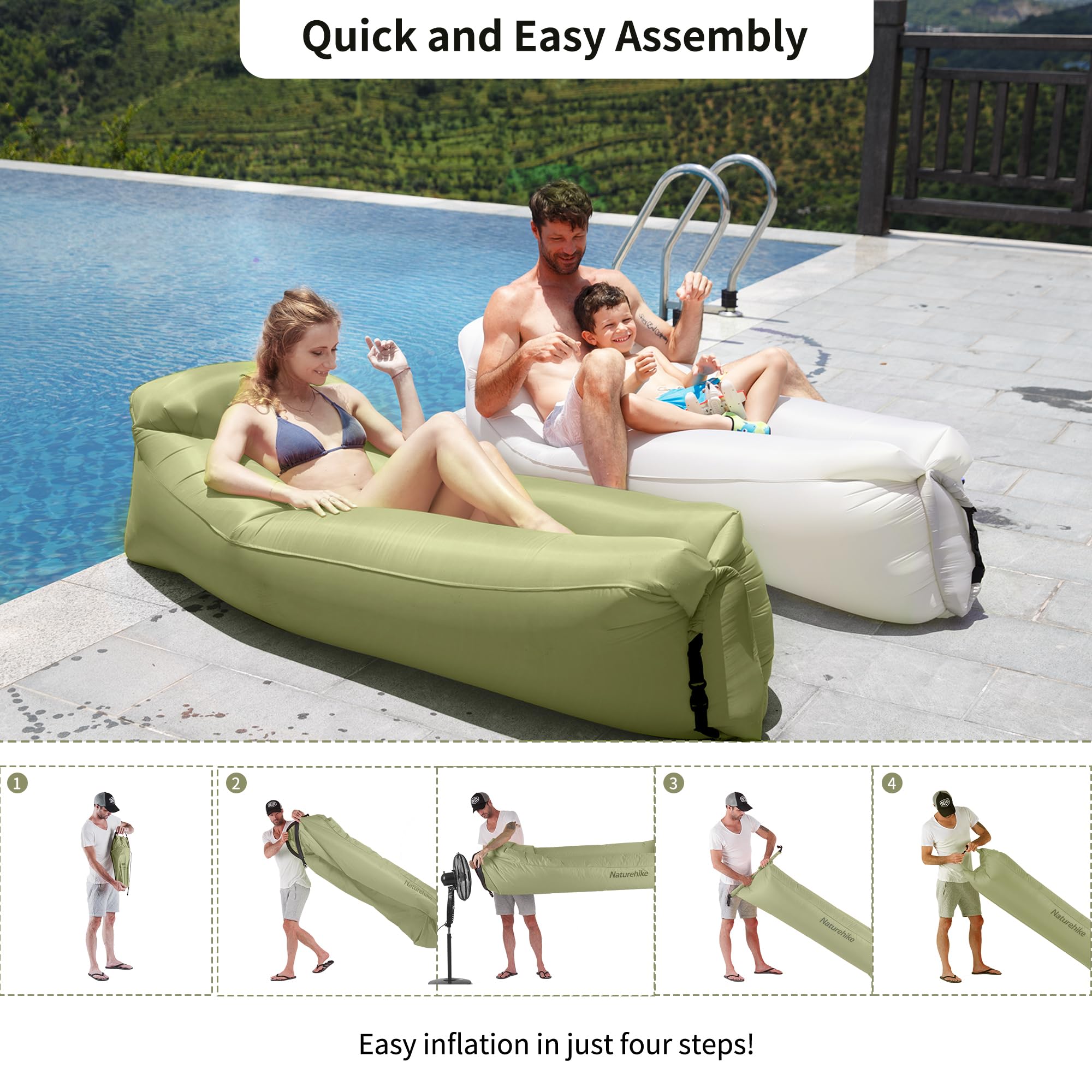 Naturehike Air Lounger - Divano ad aria impermeabile con pacchetto portatile, per viaggi, campeggio, piscina e feste in spiaggia (verde avocado)