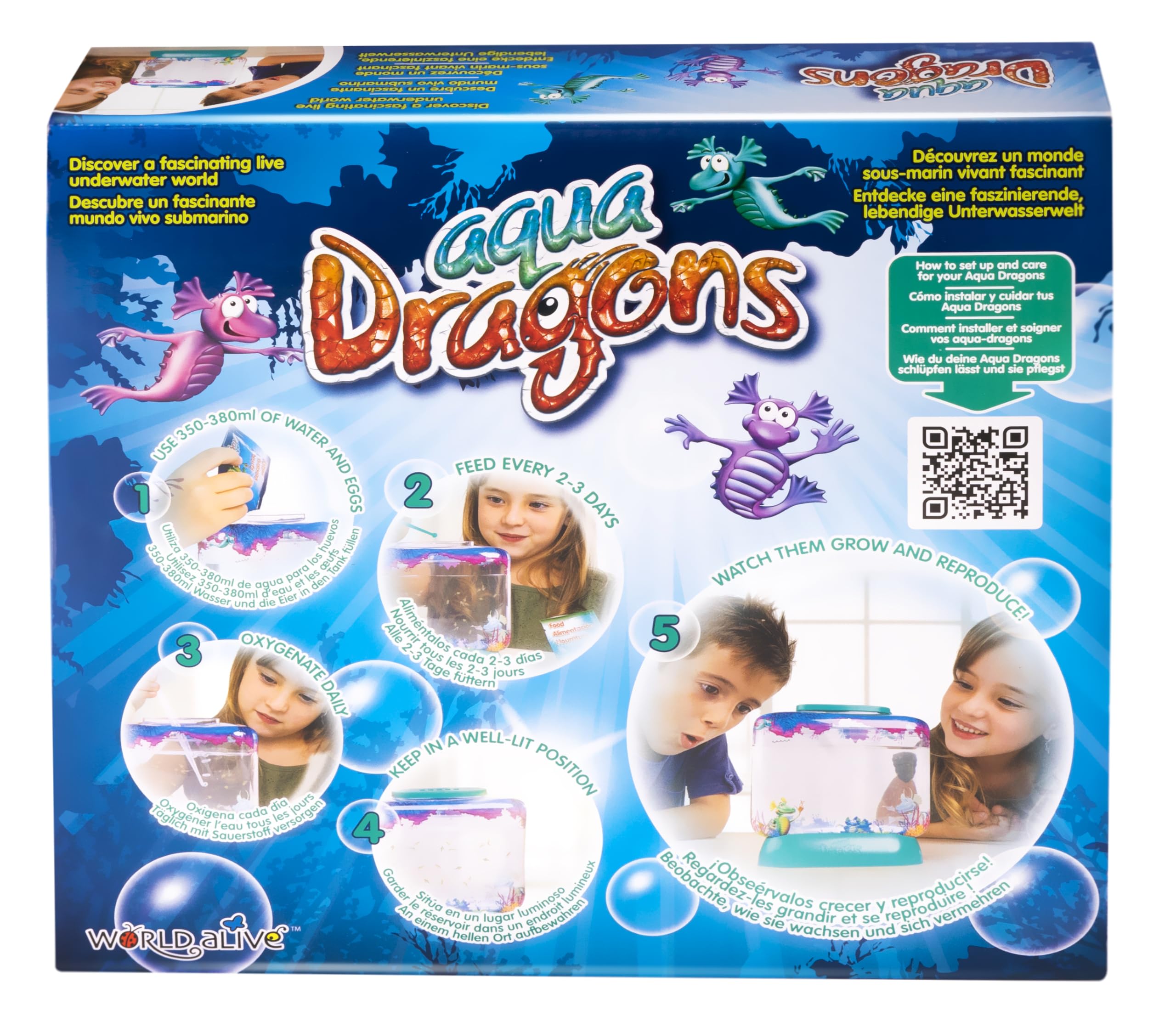 Aqua Dragons Underwater World, kit de juguetes educativos, tanque colorido, eclosiona y cultiva mascotas acuáticas vivas con tanque, huevos, comida, cuchara, para niños de 6 años en adelante.