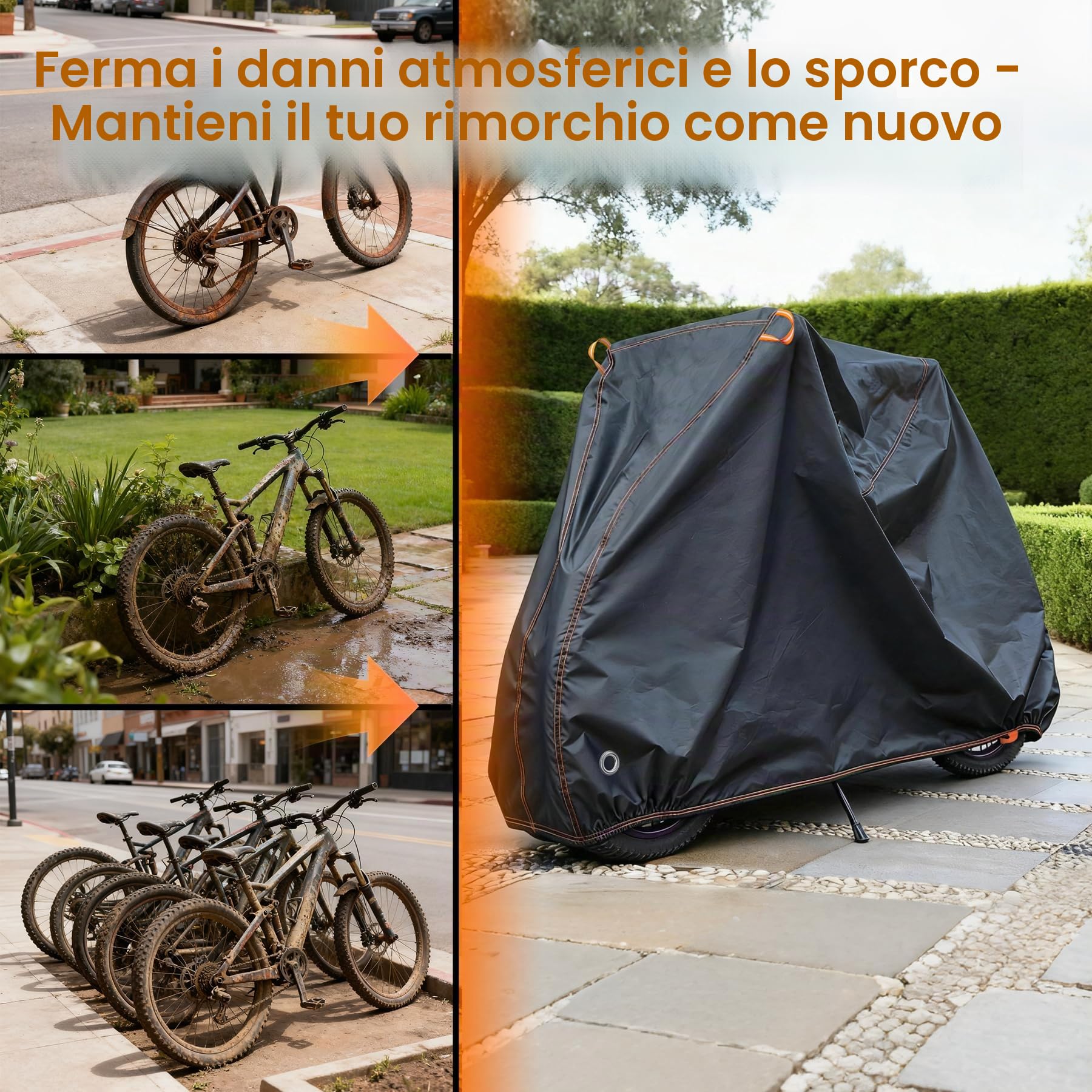 Telo Copri Bicicletta Da Esterno,500D Oxford Telo Copri Bicicletta Impermeabile,210x110x100cm,Copribici Telo Protettivo Antipioggia Con Fori Di Blocco e Custodi,Per Corsa/MTB/Elettrica/Moto