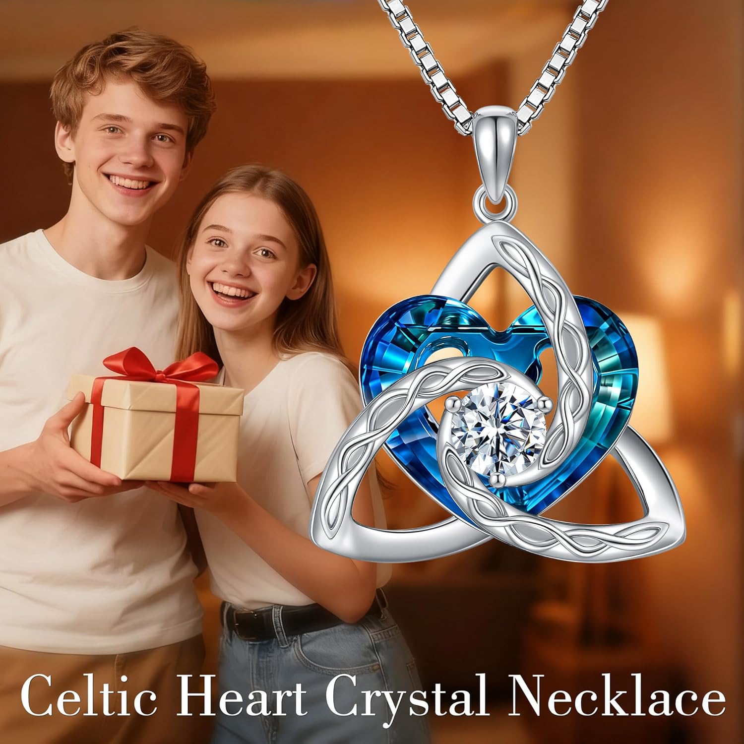 Celtic Knot Necklace 925 Sterling Silver Celtic Trinity Knot Crystal Pendant Irish Jewelry Gifts for Women - Image 6