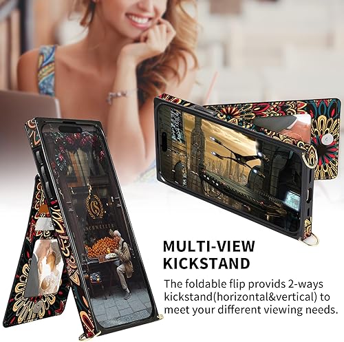 Miniatura 5 de HOGGU Funda compatible con iPhone 15 Pro Max con tarjetero bloqueo RFID, bolso con cremallera, correa cruzada, cierre magnético, de piel floral,