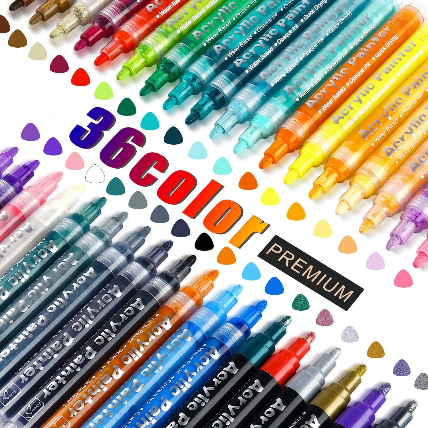 FUMILE Acrylic Paint Pens,36 Colors Paint Marker Pen Set Ideal for Rock Wood, Metal, Plastic, Glass, Canvas, Ceramic，Easter Egg and more Painting, Bright Color, Low Odor, Easy to Ink, Convenient DIY. : Arts, Crafts & Sewing