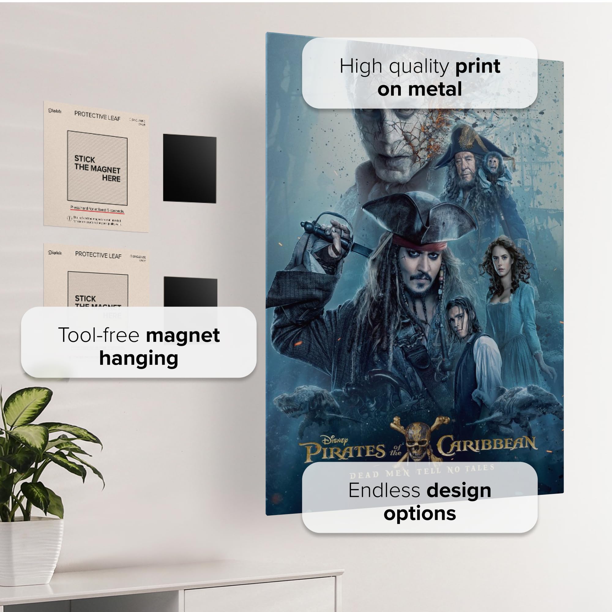 Displate Poster in metallo Disney - Pirati dei Caraibi - Dead Men Tell No Tales - Decorazione per camera da letto - Regalo da collezione - Decorazioni di alta qualità da parete, poster del film, 48 x