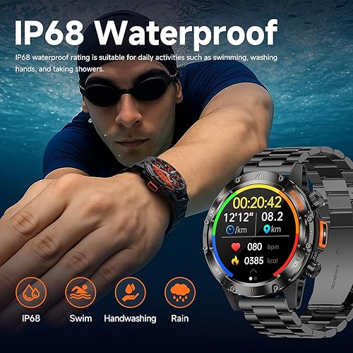 Miniatura 3 de Relojes inteligentes para hombres, reloj inteligente militar resistente para hombre, cuerpo de acero inoxidable, resistente al agua IP68, espera de
