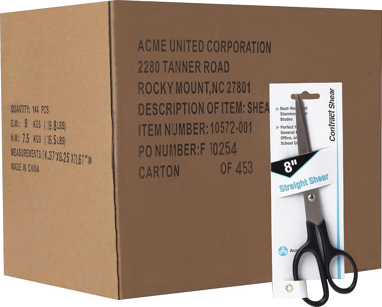 Westcott Contract Stainless Steel Scissors, 8", Black, Case of 144 (10572)