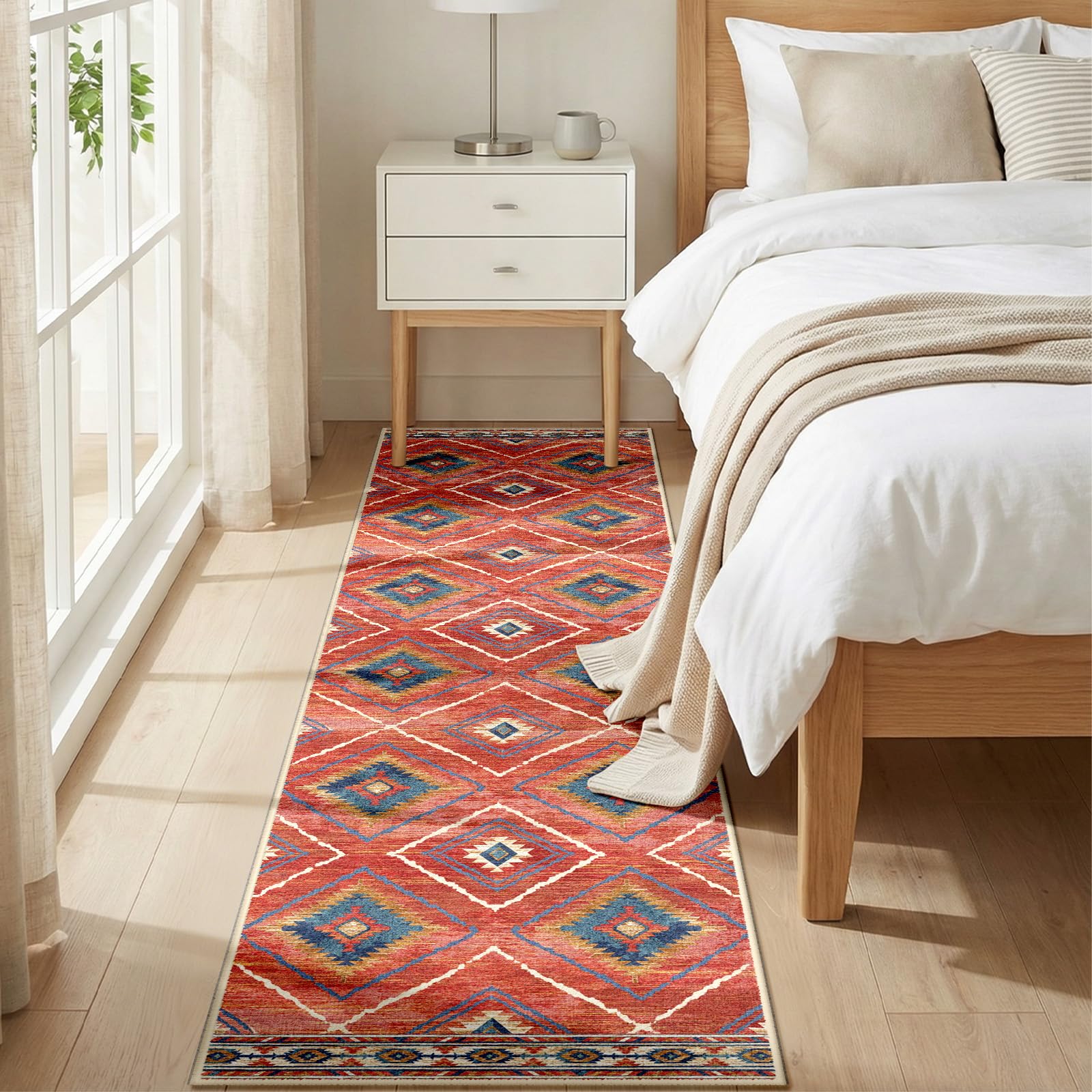 Tapis de Salon Lavable en Machine 60x300 cm Tapis antidérapant, Tapis de Chambre pour Le Salon, l'entrée, la Chambre et la Cuisine, Rouge