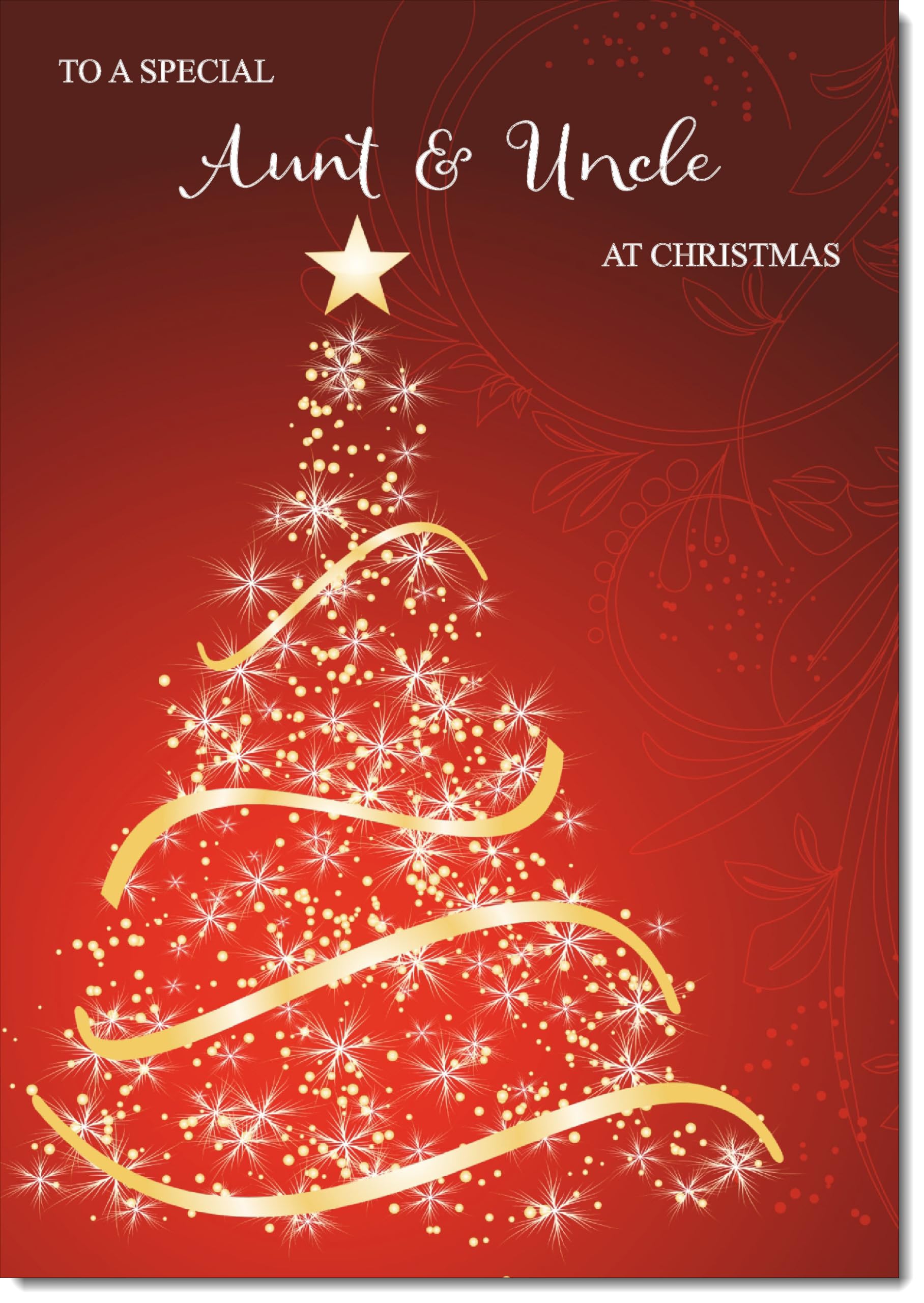 doodlecards Aunt and Uncle Christmas Card Red Abstract Christmas Tree Large A4 Size Christmas Card for Aunt & Uncle with Plain Envelope