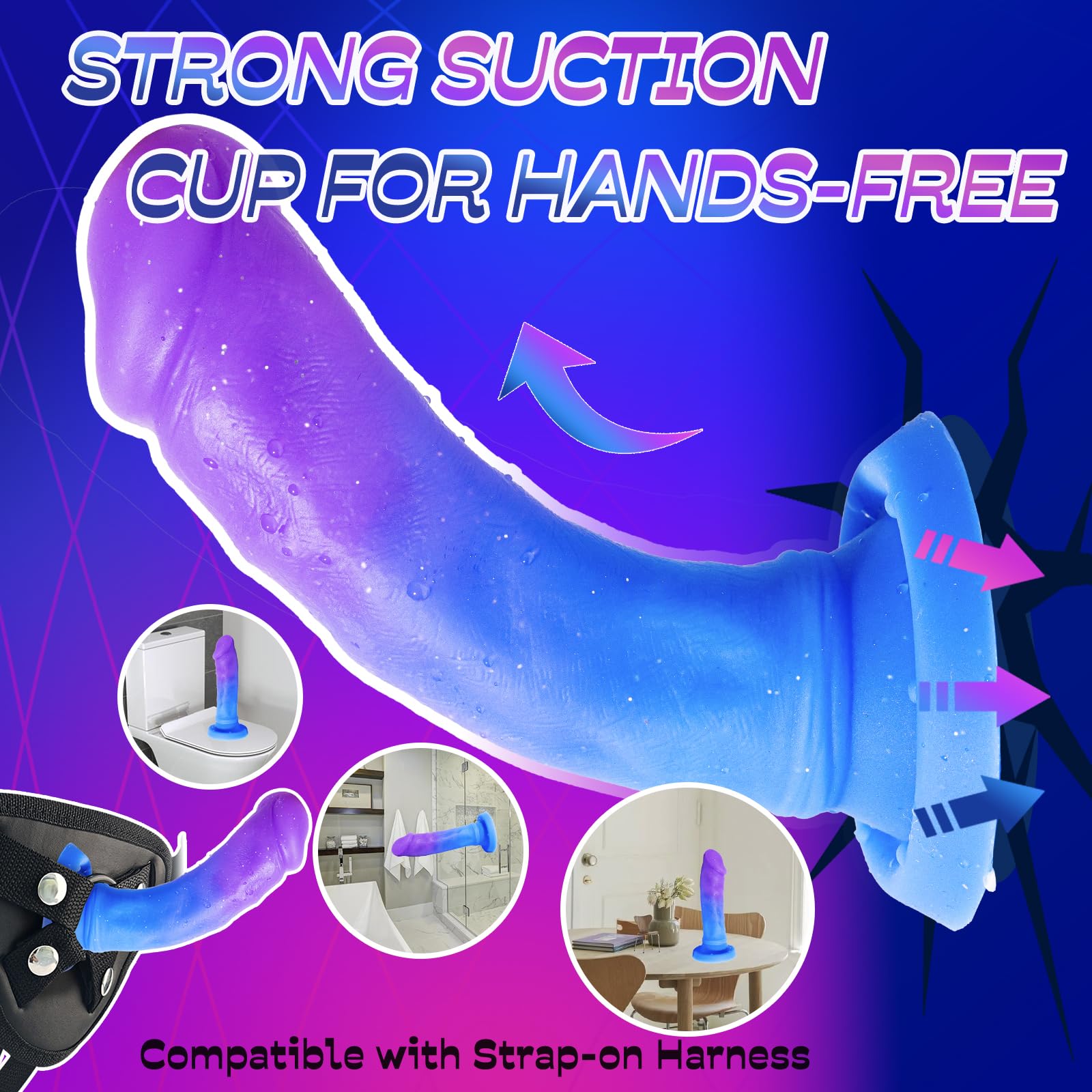 Realistic Dildo Clear Silicone 7.8" Blue-Purple Gradient Dildo with Strong Suction Cup for Women Hand Free Play Flexible Soft Penis Dong, Adult Sex G-spot Dildos Toys for Vaginal and Anal Stimulation