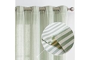 Vangao Sage Green Striped Linen Curtains: 84" Long Farmhouse Pinstripe Curtains