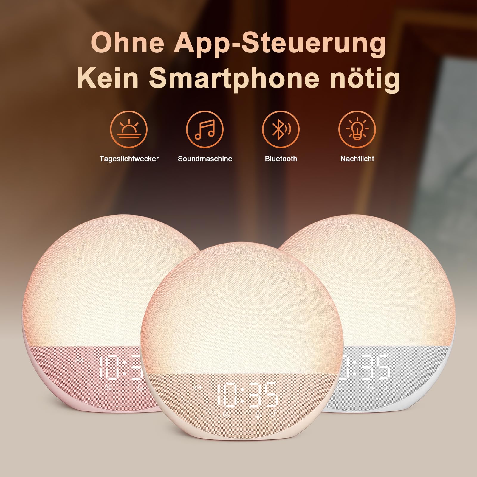 Tageslichtwecker Sonnenaufgang Bluetooth Wake Up Light 25 White Noise Timer RGB Nachtlicht Erwachsene Kinder Schlafzimmer