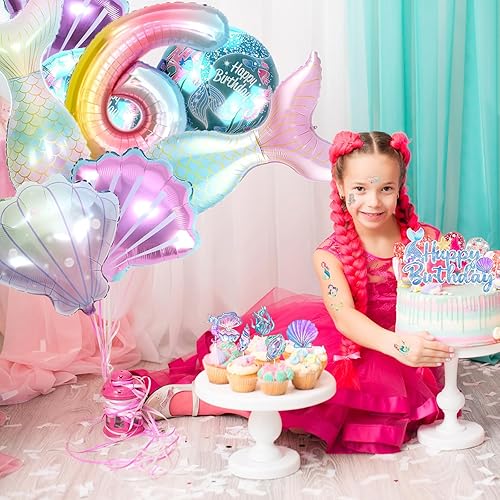 Miniatura 5 de Decoración de cumpleaños de sirena, kit de globos de sirena, globo marino, globo de papel de aluminio, globos de cola de sirena para niñas, fiesta