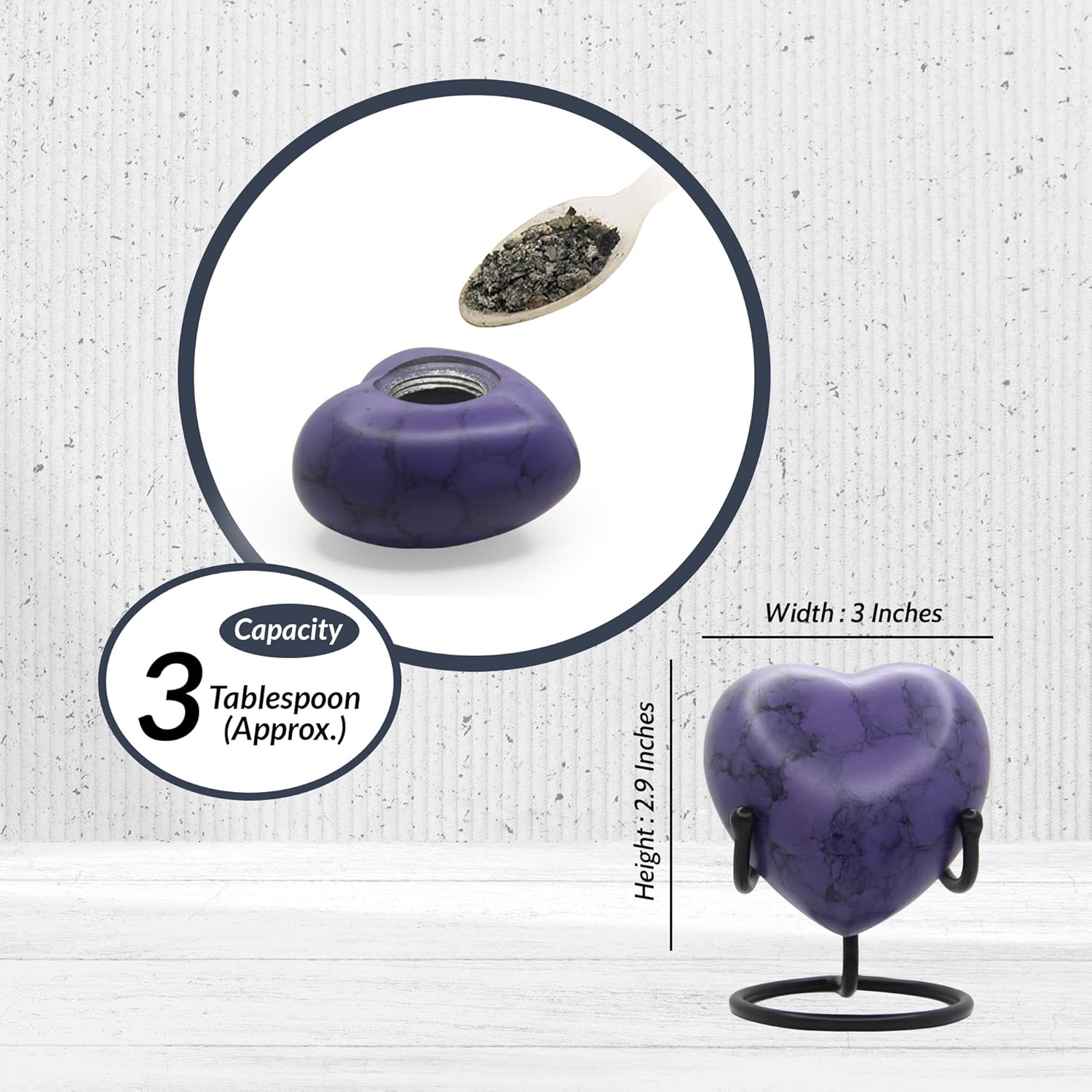 Heart Urn for Human Ashes – Small Purple Marble Keepsake with Stand – Mini Cremation Urn for Women, Men, Infants – Elegant Heart-Shaped Memorial