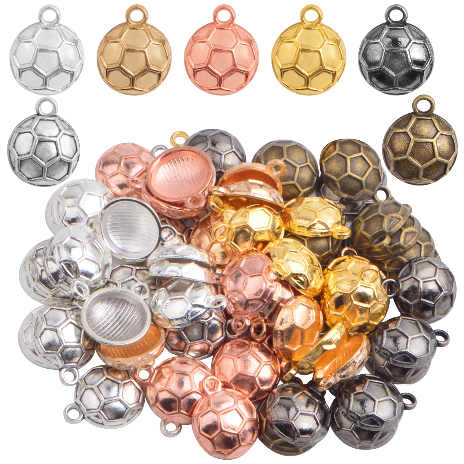 WOOOBD70 Pieces Football Sports Charms Alloy Soccer Ball Pendant Ball Bead Sports Dangle Charms Craft Supplies for DIY Bracelets Necklaces Jewelry Making Gifts, 7 Colors