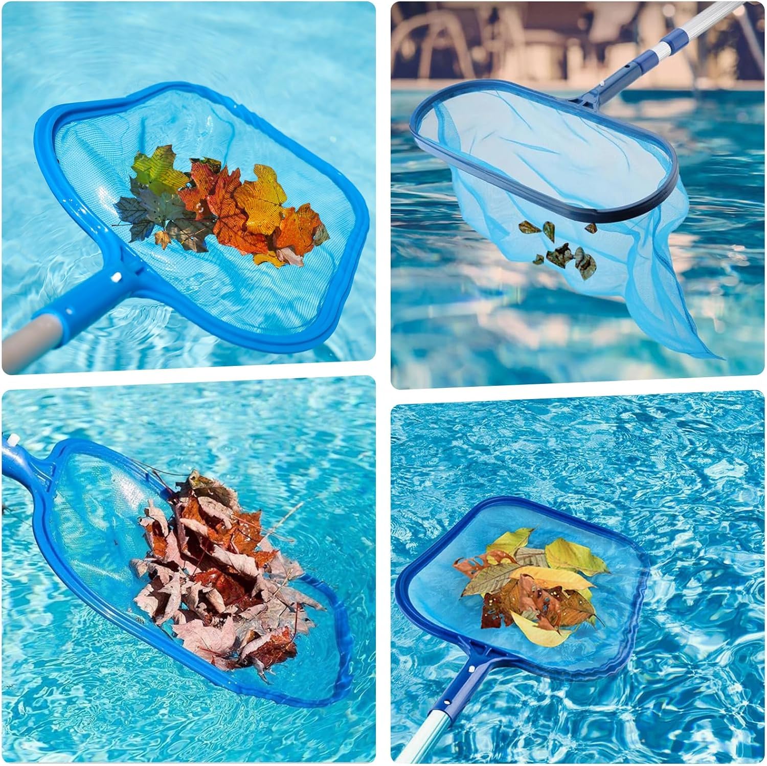 Kit de Piscine Nettoyage, Épuisette de Surface Piscine et Epuisette Piscine Fond, Filet de Piscine Maille Fine avec Manche Télescopique en Aluminium, pour Piscines, Spas, Fontaine, Étang