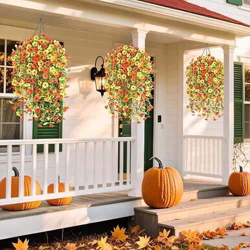 Miniatura 8 de 6 paquetes de flores artificiales de otoño para exteriores, plantas falsas, jardín, hogar, decoración de otoño, resistentes a los rayos UV, flores