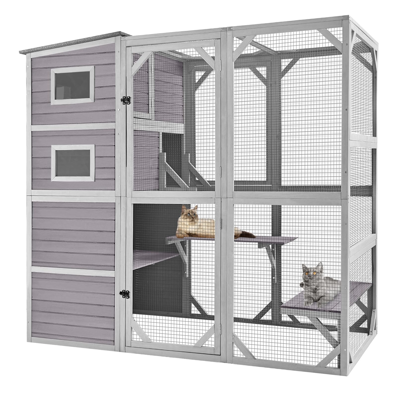 GUTINNEEN Catio Outdoor Cat Enclosure Large Cat Enclosure 4 Tiers Outdoor Cat House Connectable with Window,Grey,77" L