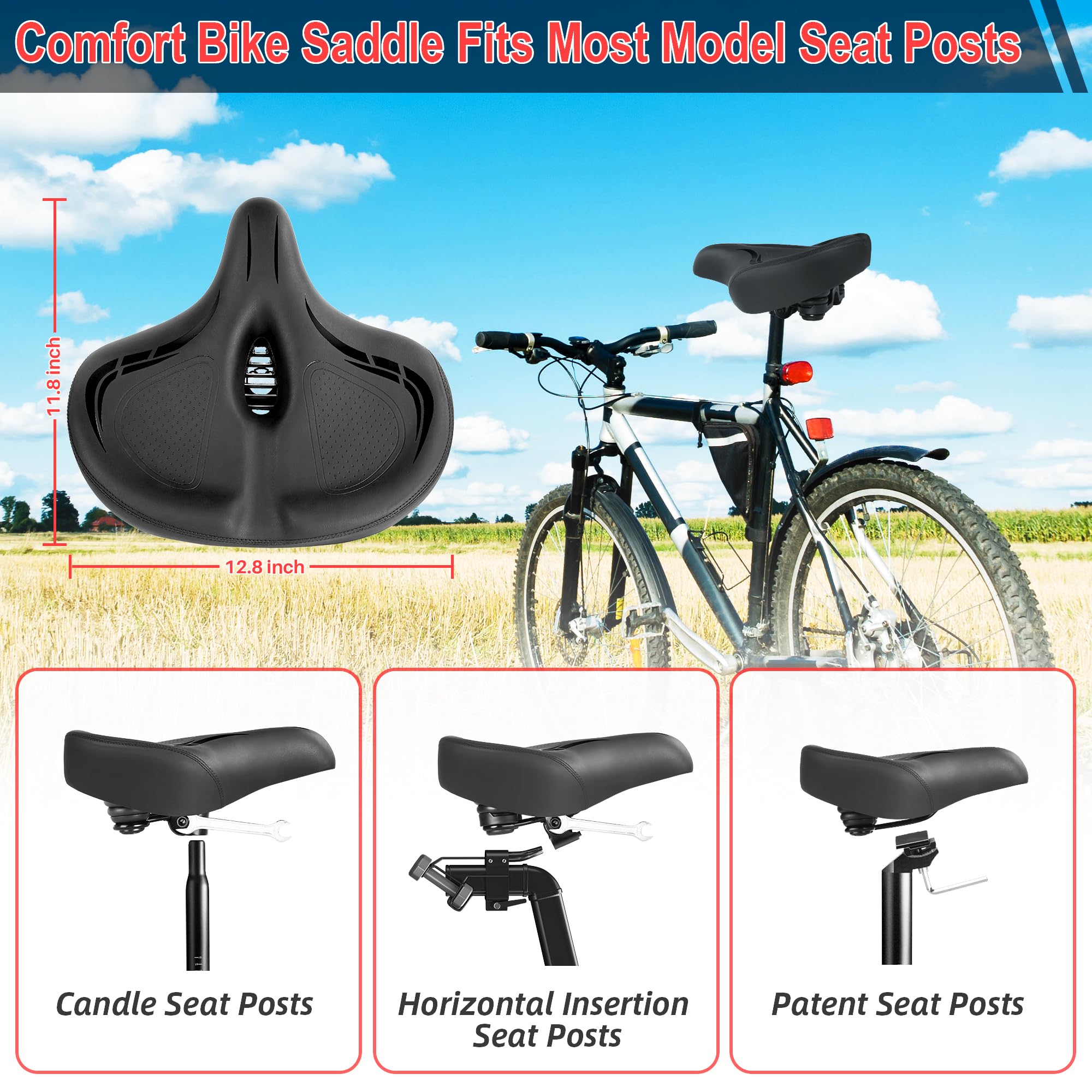 Oversized Bike Seat Compatible with Peloton Bike & Bike Plus, Bike Seat Cushion for Comfort Wide, Bike Saddle Replacement for Women & Men, Padded Bicycle Seat, Accessory for Most Bikes