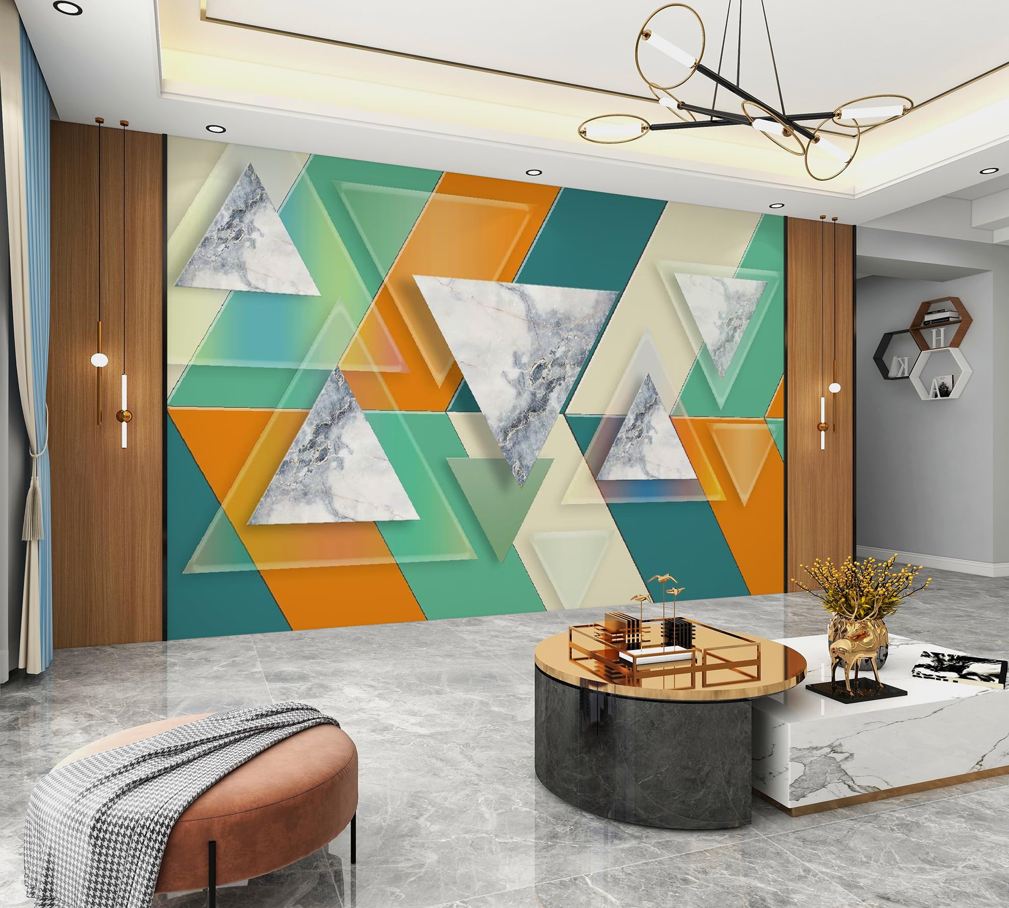 Papel Pintado Mármol Textura 250x175 cm Efectos 3D Papel Tapiz Fotográfico Tejido No Tejido Geometría Moderna Póster Fotomurales Decor Pared Para Dormitorio Salón Murales B-254