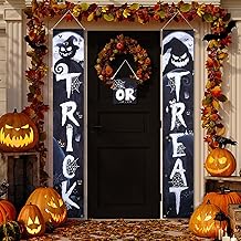 Irenare 3 Pieces Halloween Trick or Treat Porch Signs Christmas Before Decoration Halloween Porch Banner Welcome Sign for Gate Garden Front Door Home Outdoor Yard Party Decor Supplies