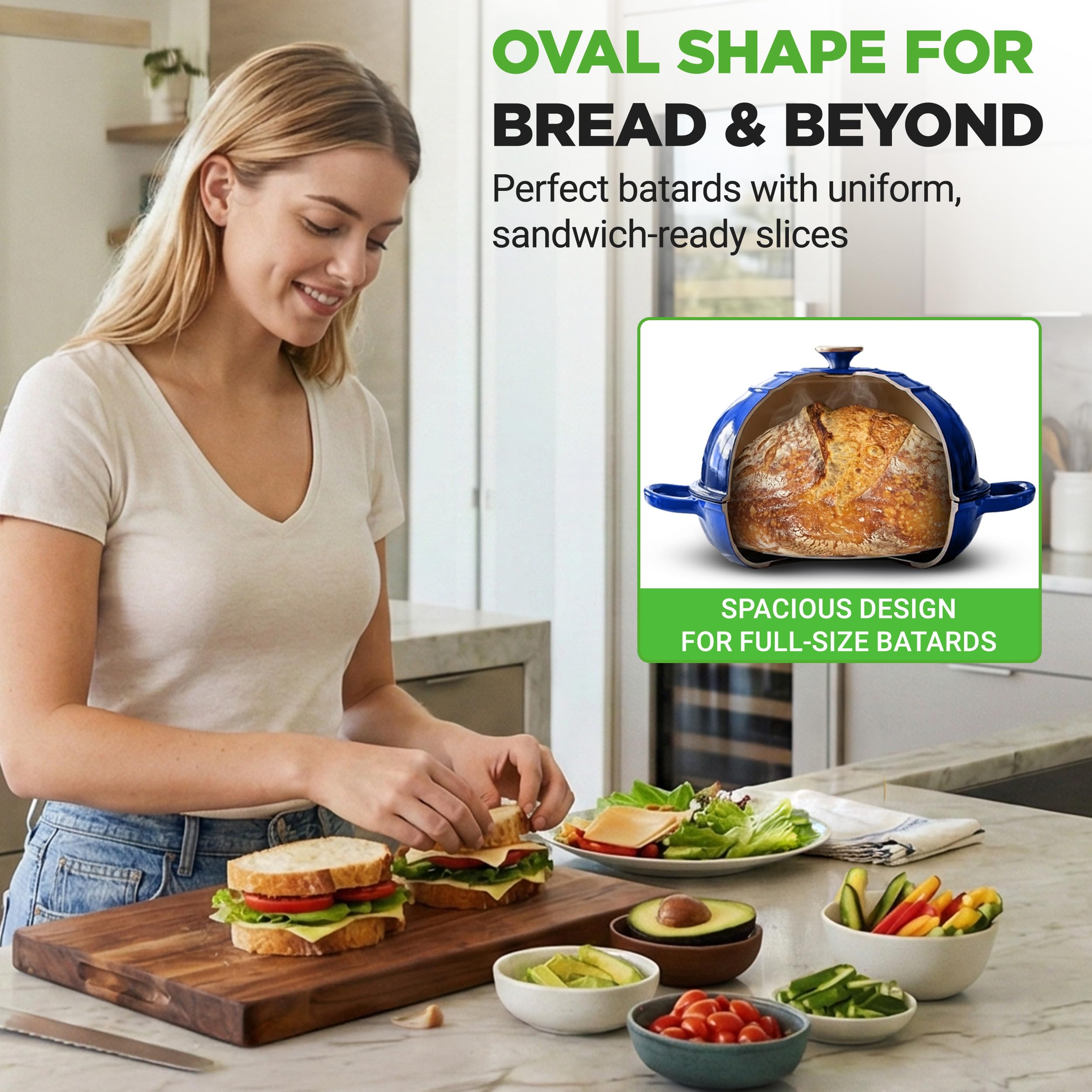 NutriChef 10,2" Emaliowany Żeliwny Garnek do Pieczenia Chleba, Kopułowa Forma do Chleba na Zakwasie z Uchwytami i Silikonowymi Rękawicami, Odporna na Temperaturę do 260°C, Dutch Oven (Niebieska)
