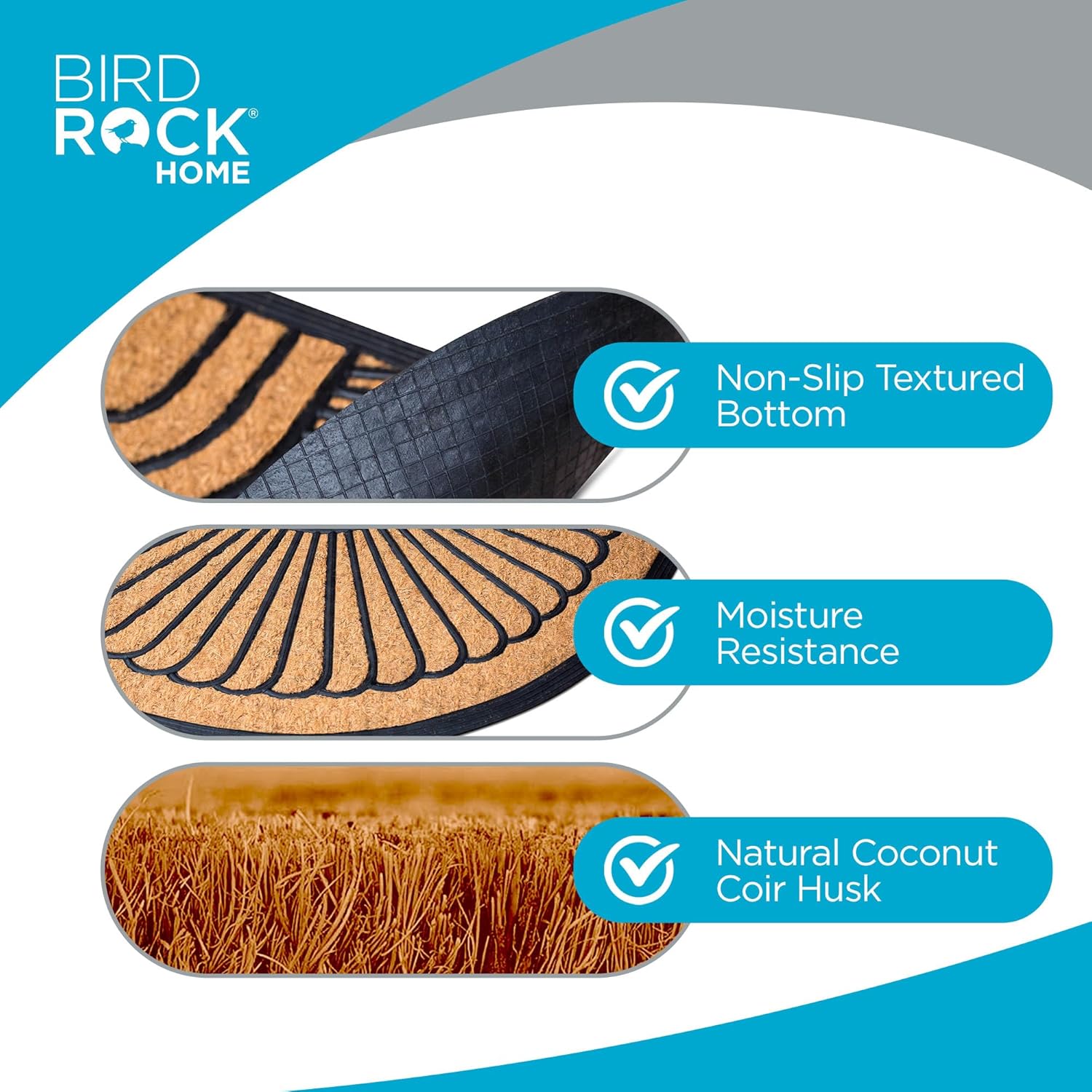 BIRDROCK HOME 24 x 36 Half Round Natural Coir and Rubber Doormat | Natural Fibers | Outdoor Doormat | Keeps Your Floors Clean | Decorative Design | Brush Coir