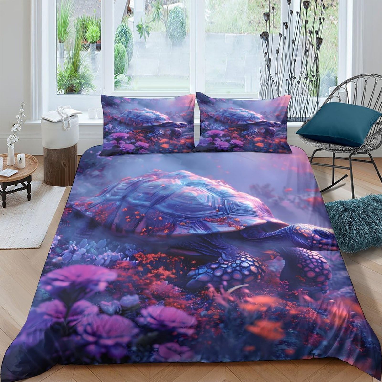 Housse de couette tortue microfibre Super King 260x220 cm avec 2 taies