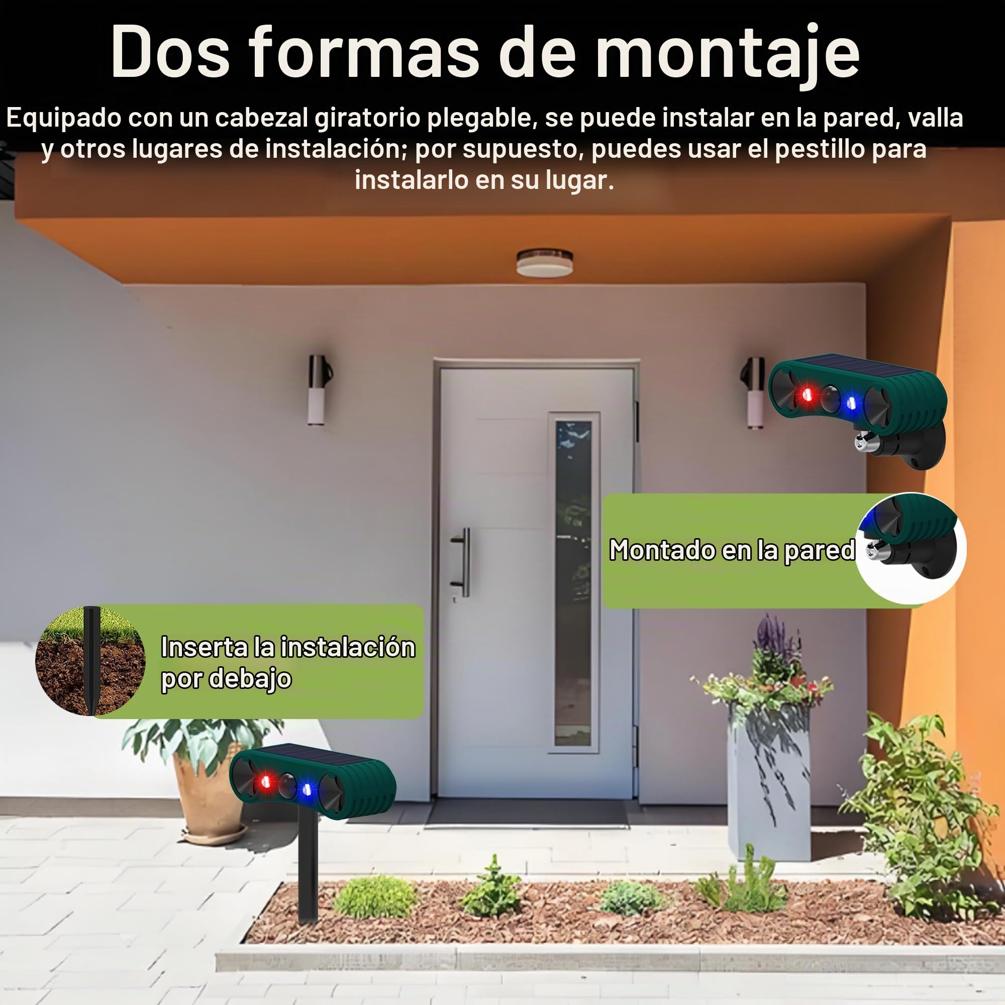 Alarma con Sensor de Movimiento Solar para Exteriores QXMH: Alarma de inducción infrarroja, 2 detectores de Movimiento para Exteriores con Sonido de 129 dB, luz roja/Azul