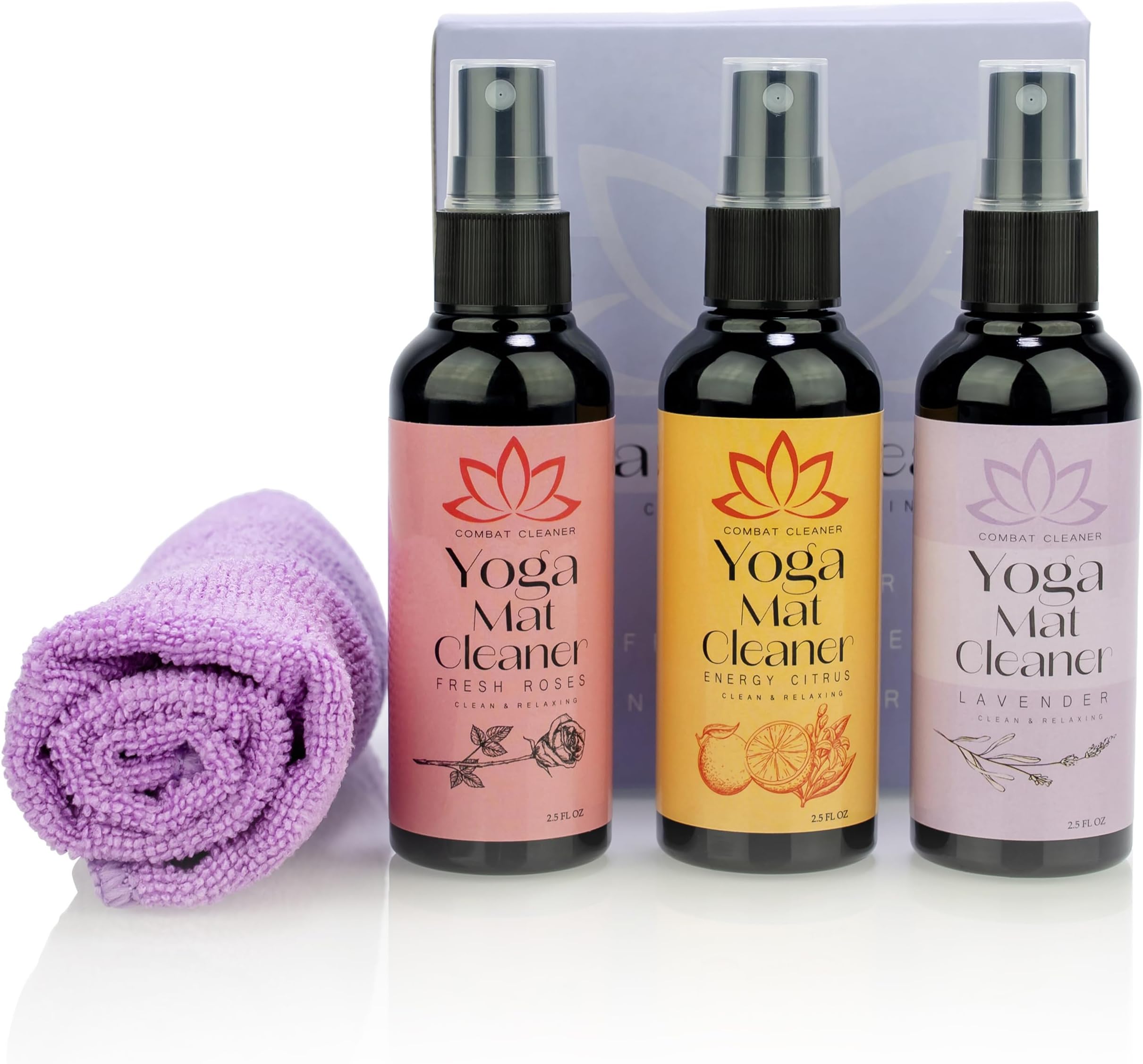 Combat Cleaner Yoga Mat Cleaner Spray Kit (Pack of 3) Includes a Microfiber T...