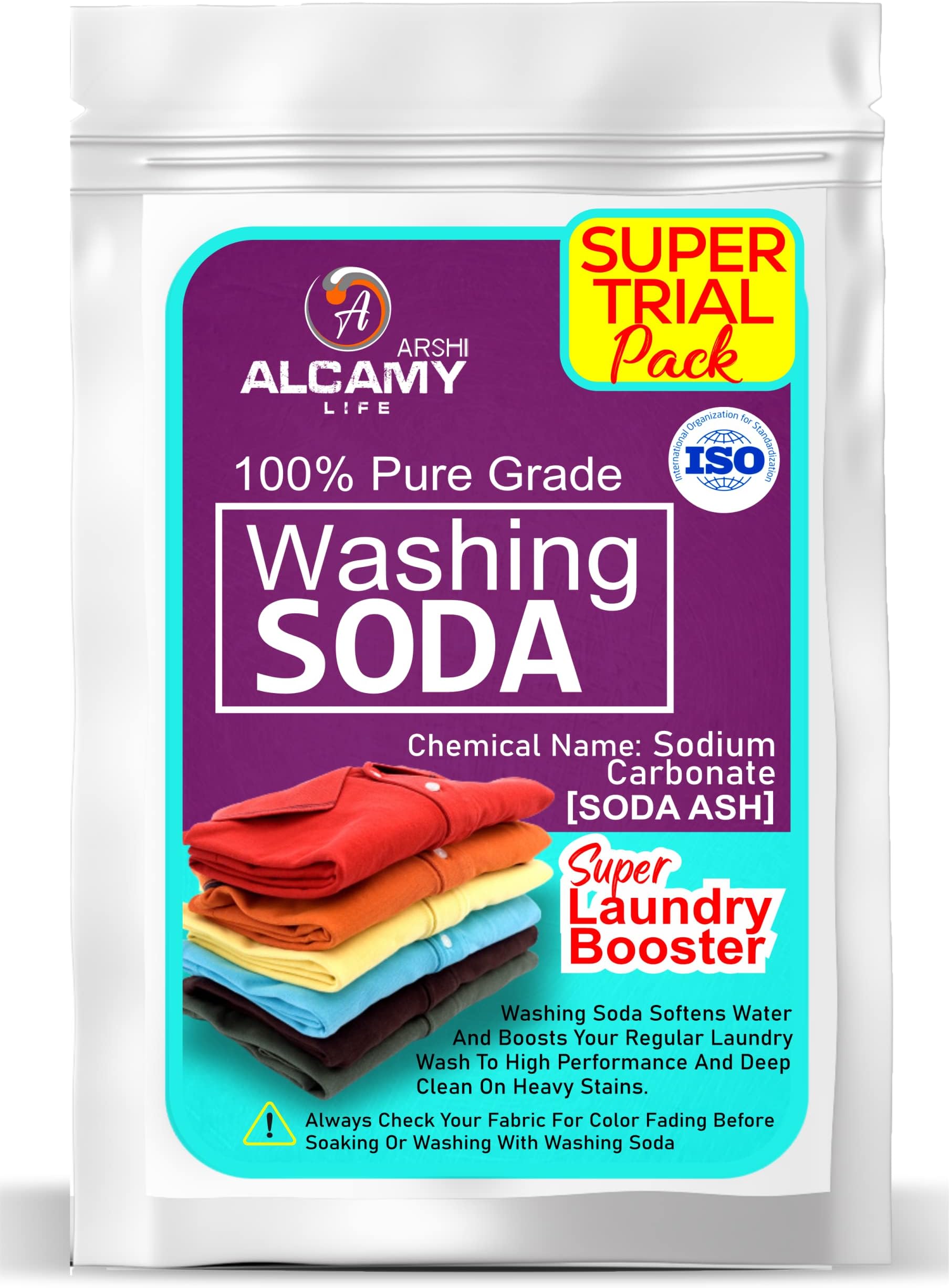 ARSHI A ALCAMY LIFE Washing Soda Powder 450 GM (Super Trial Pack) 100% Pure Laundry Booster Sodium Carbonate