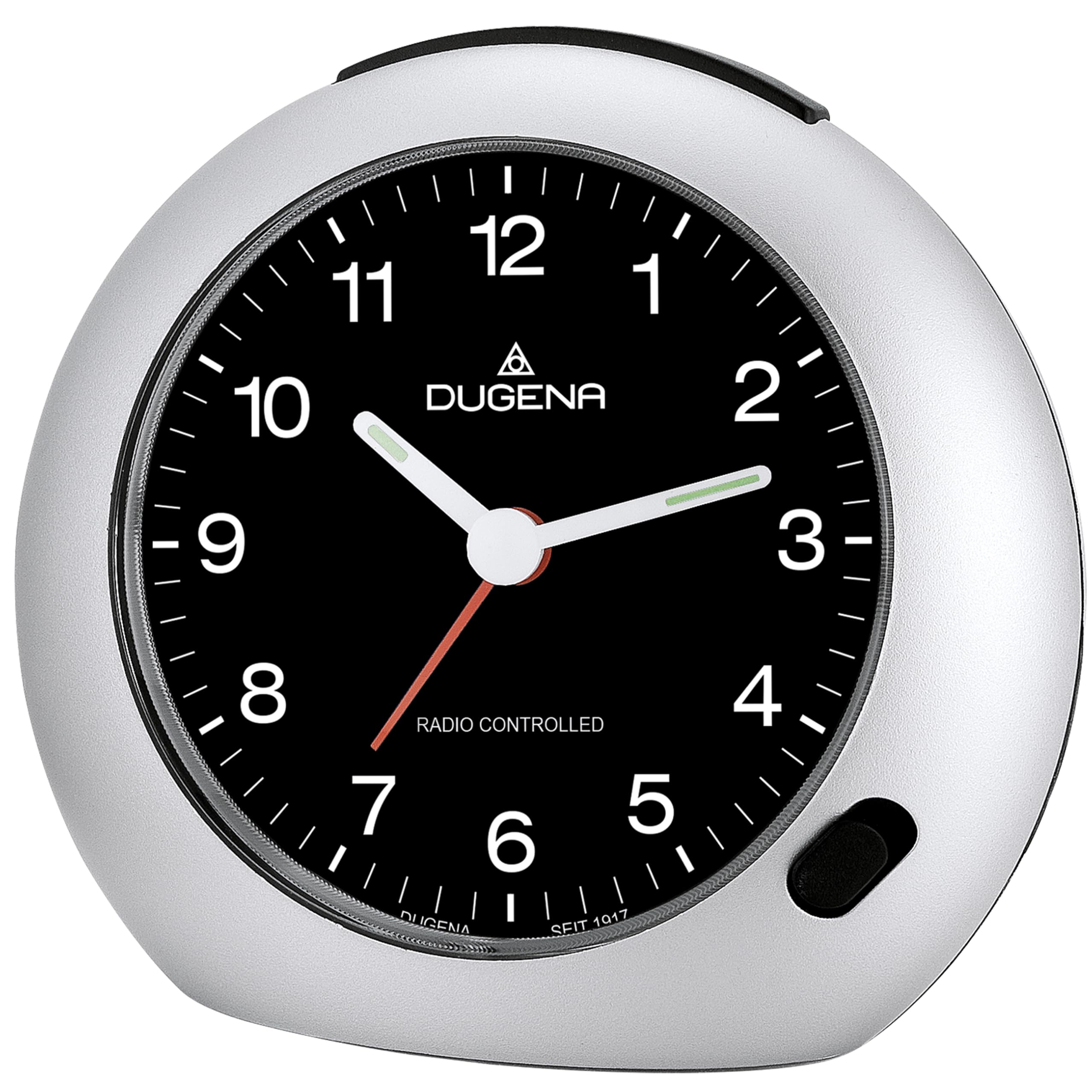DUGENA Quarzwecker 4460384, schwarz, lautlos, mit Weckzeiger, Weckwiederholung, Zifferblattblattbeleuchtung, Crescendo
