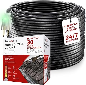 RoofMate Self-Regulating Roof Heating Cable & Gutter Heat Tape 6-Feet De-Icing Cable with 10-ft Cold Lead for Roof & Gutter Snow Melt, Ice Dam Prevention, 120V, 7 Watts/Ft
