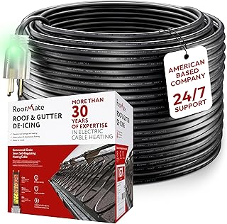 RoofMate Self-Regulating Roof Heating Cable & Gutter Heat Tape – 125-Feet De-Icing Cable with 10-ft Cold Lead for Roof & Gutter Snow Melt, Ice Dam Prevention, 120V, 7Watts/Ft