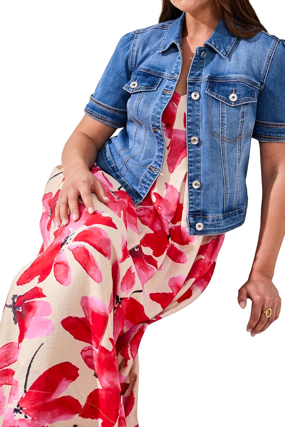 Tribal Women's Fitted Comfort Stretch Short Sleeve Denim Jacket
