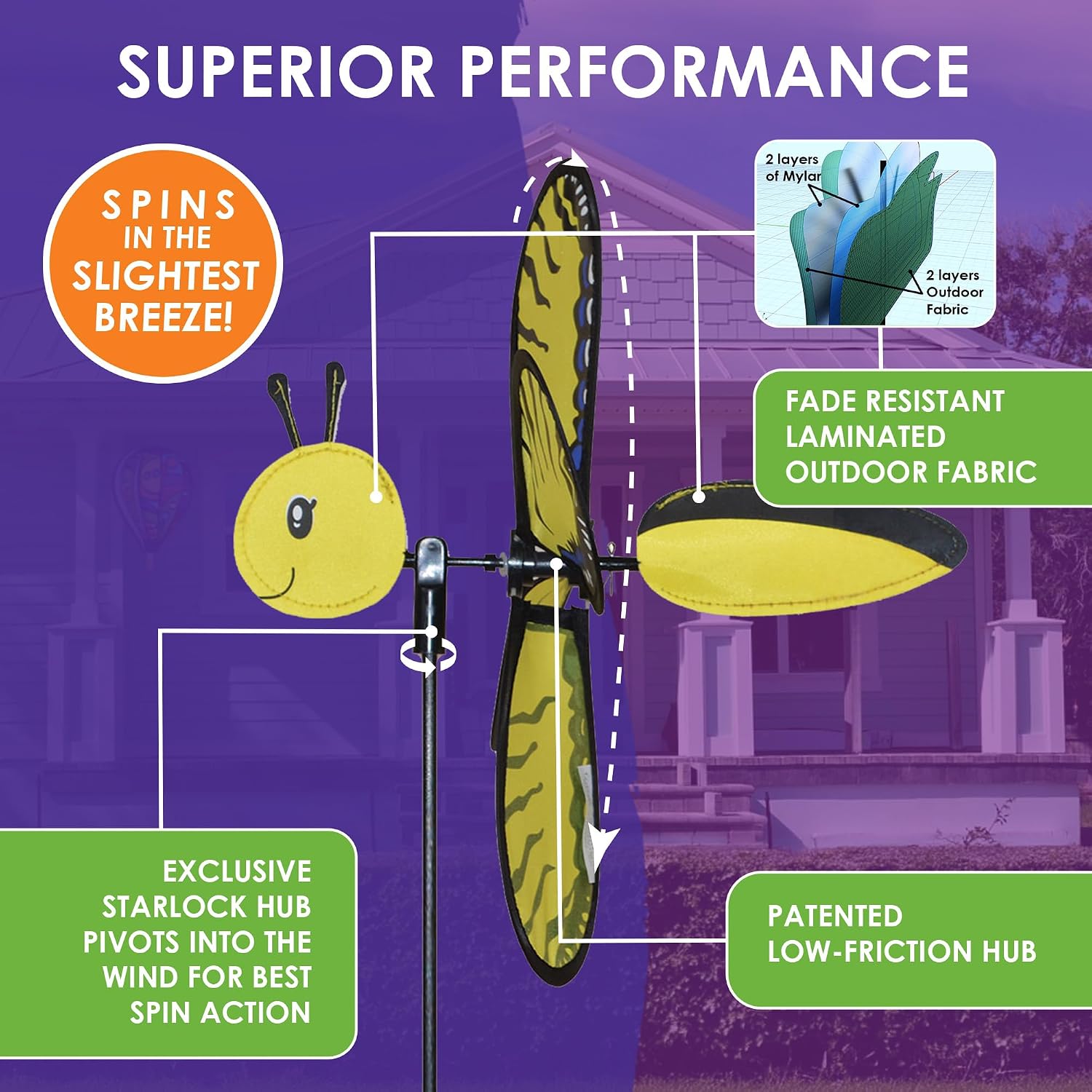 Premier Kites Petite Spinner Swallowtail – Whimsical Wind Spinner for Yard & Garden, Durable Weather-Resistant Fabric, Easy to Assemble, Outdoor Decor for Patios, Lawns, Yards, & More