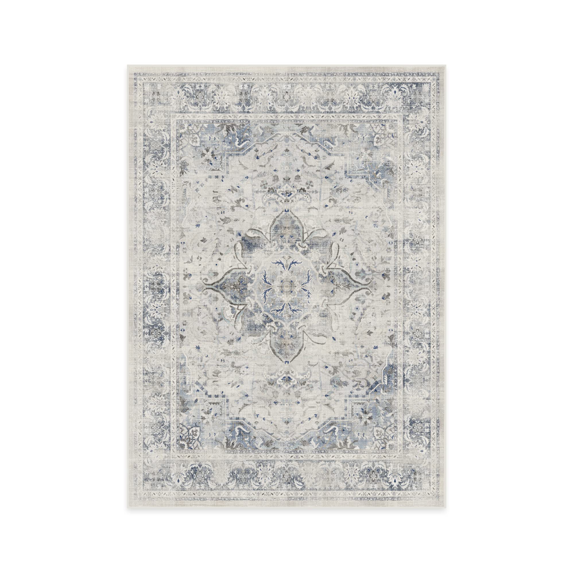 RUGGABLEWashable 5x7 Area Rug, Sarrah Blue Quartz, Premium Vintage Rugs for Living Room, Bedroom, Kitchen, Office, Classroom with Gripper Non Slip Pad