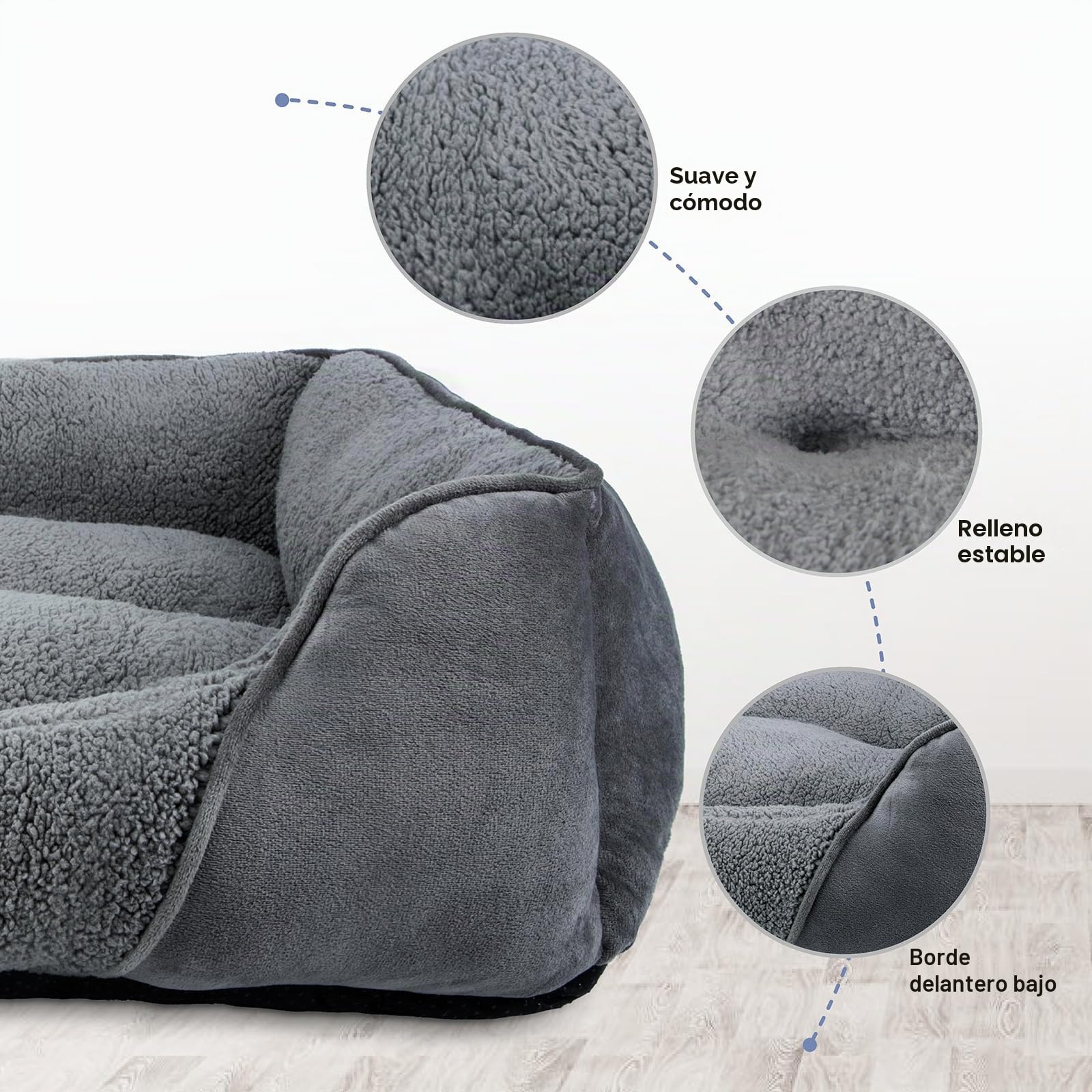 FURTIME Cama Perros Medianos, Cama Perro Lavable Esponjosa, Antideslizante Anti-ansiedad Camas para Perros Suave Transpirable Cómoda, 76x61x23cm