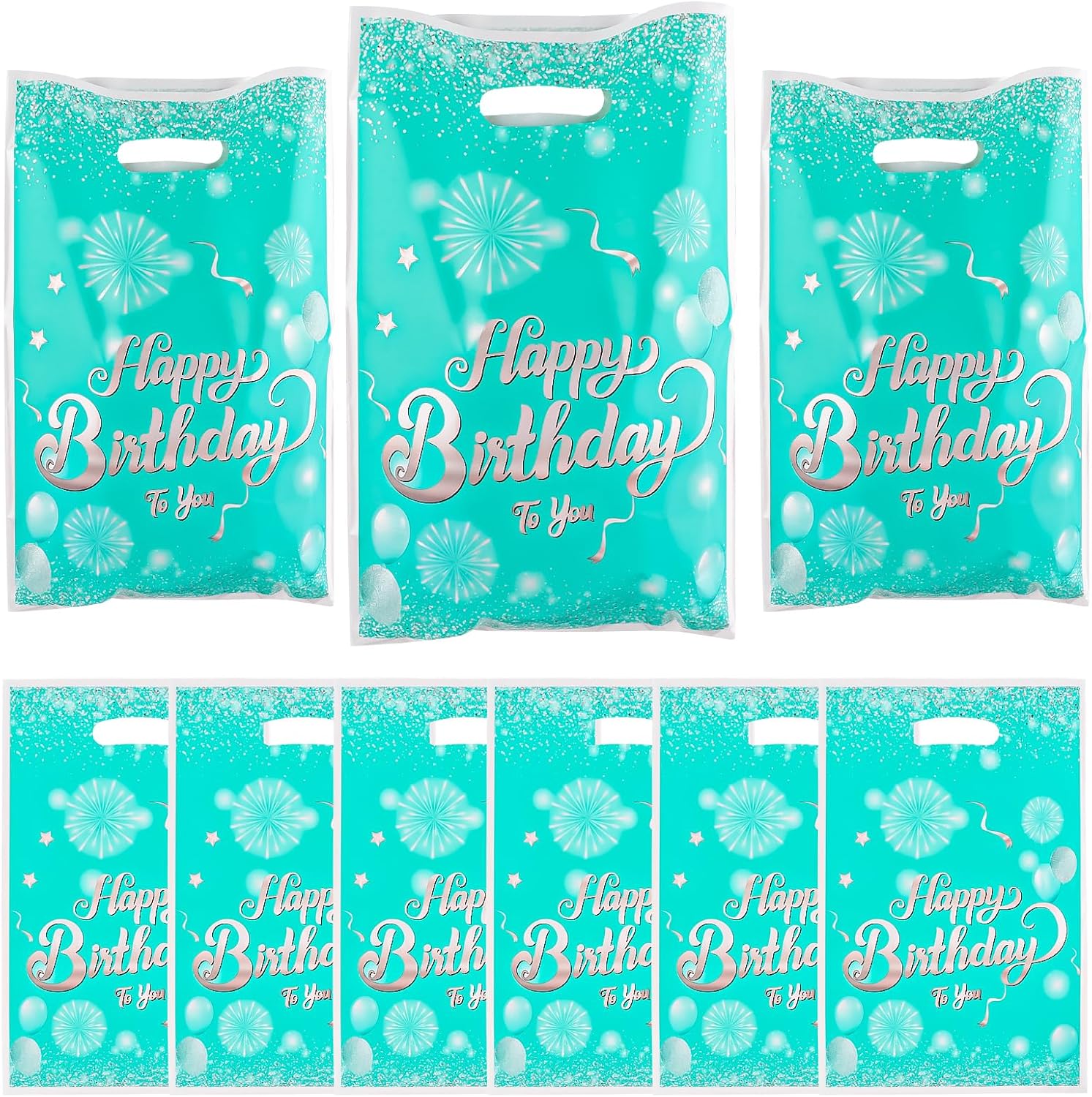 30 PCS Green Party Favor Goodie Bags for Birthday, 6.4x10 Inch Plastic Gift Bags Bulk with Handle for Candies, Snacks, Treats & Return Gifts - Birthday Goodie Bags for Kids, Boys, Girls & All Ages