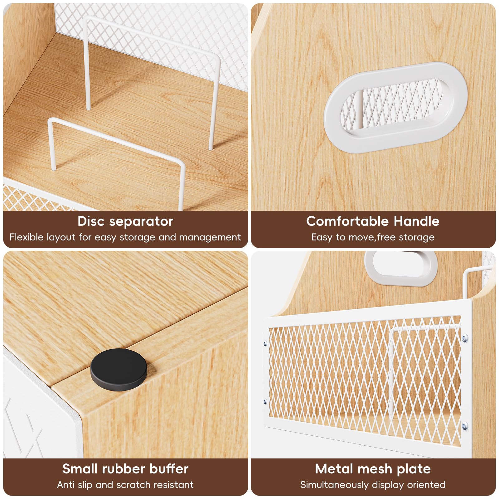 Contenitore per dischi in vinile, cassa in legno con divisori beige naturale