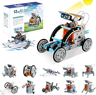 Flashbee STEM Toys Solar Robot Kit 13-in-1 Educational Science Kits for Kids Age 8-10-14, Learning Building Toys-Experiment DIY Assembly Set Powered by Solar, Construction Engineering Gift, Grey
